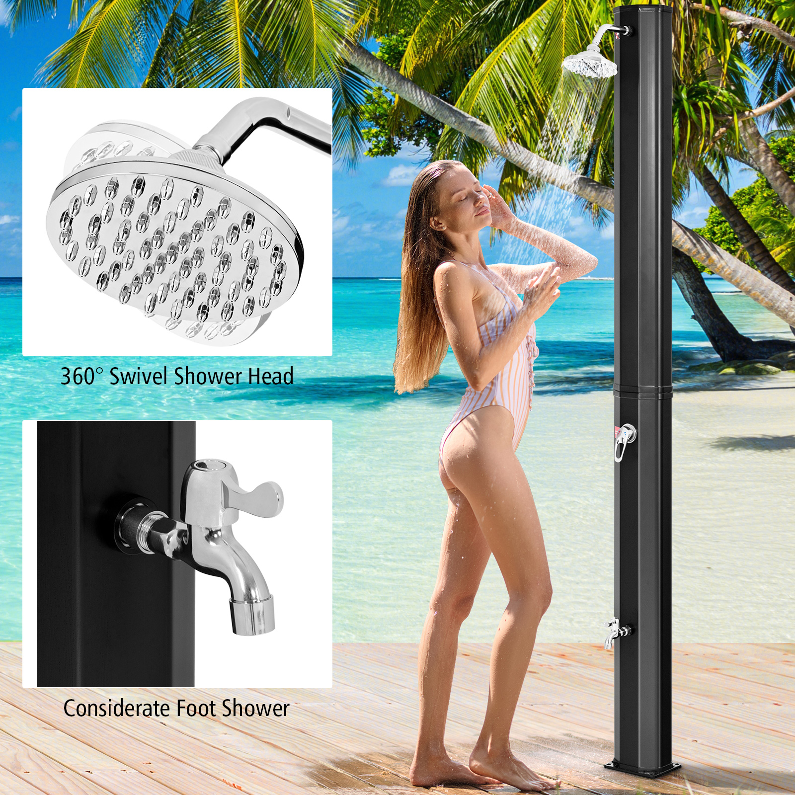 Outdoor Solar Heating 7.2 Ft Adjustable Shower Head - Image 3