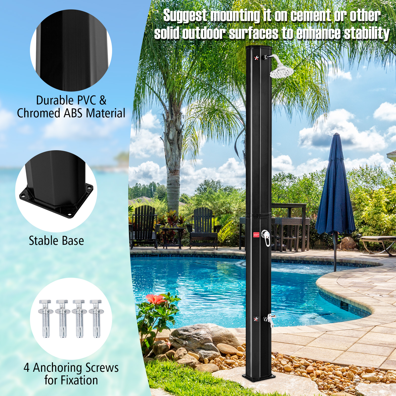 Outdoor Solar Heating 7.2 Ft Adjustable Shower Head - Image 4