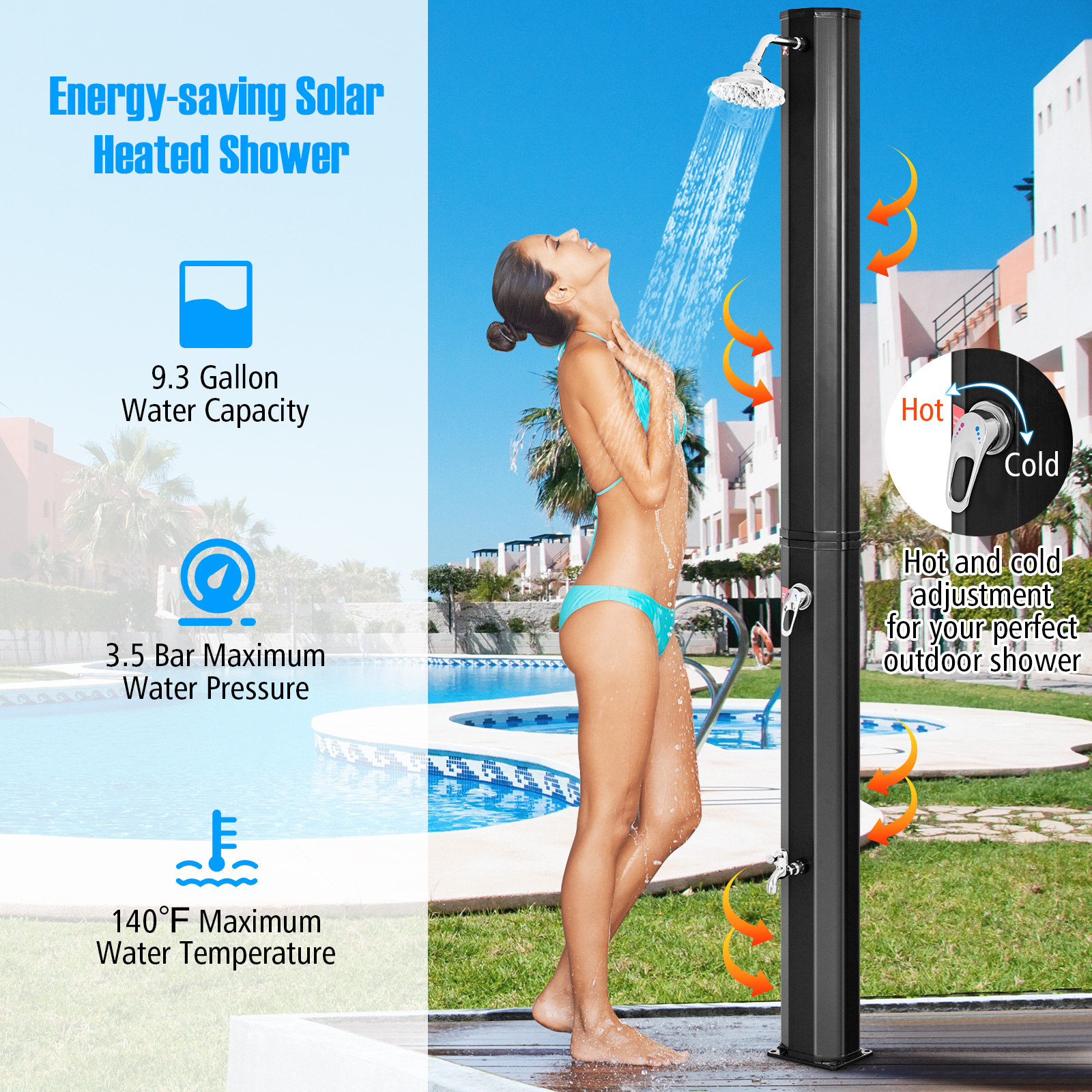 Outdoor Solar Heating 7.2 Ft Adjustable Shower Head - Image 5