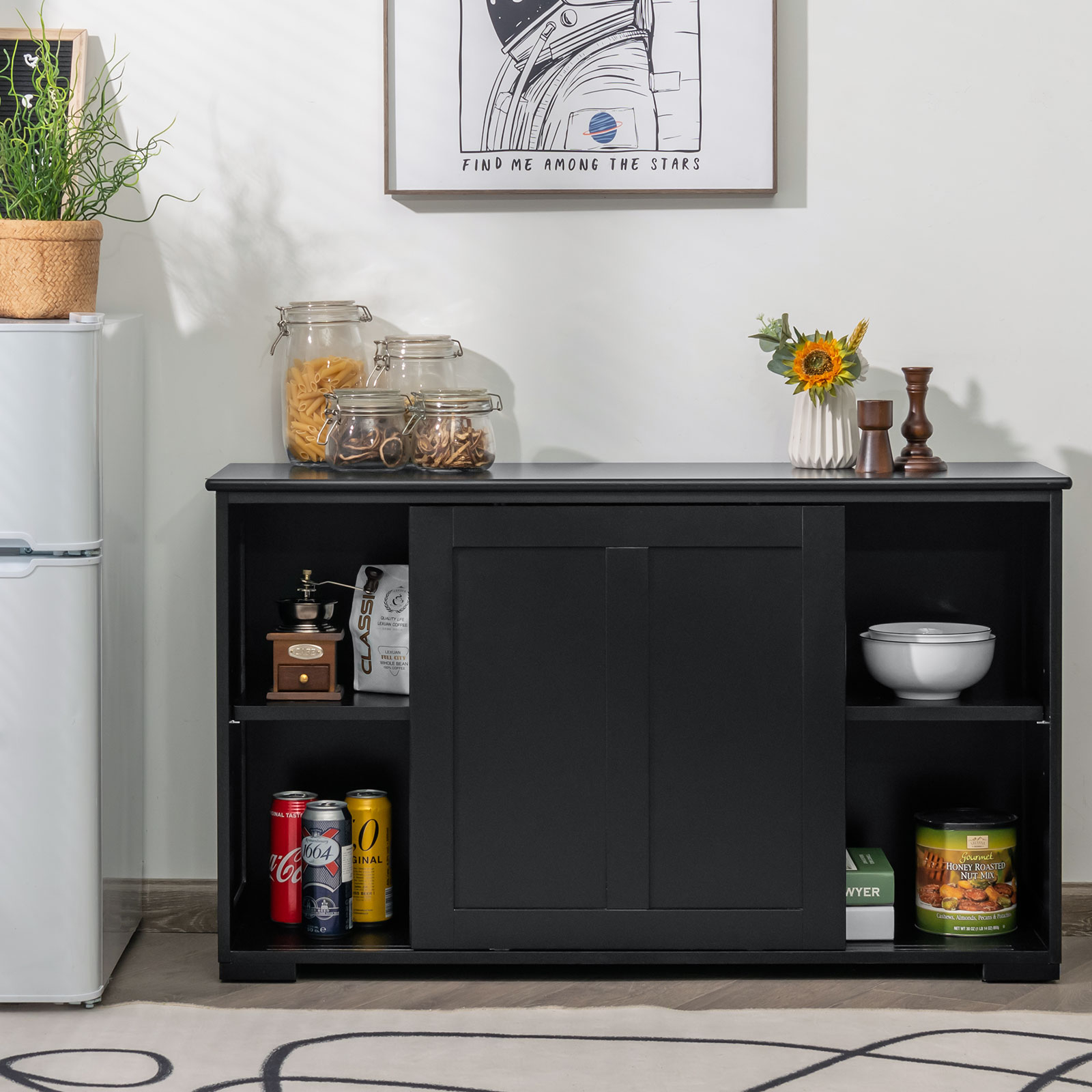 Kitchen Storage Cupboard Cabinet with Sliding Door-Black - Image 6
