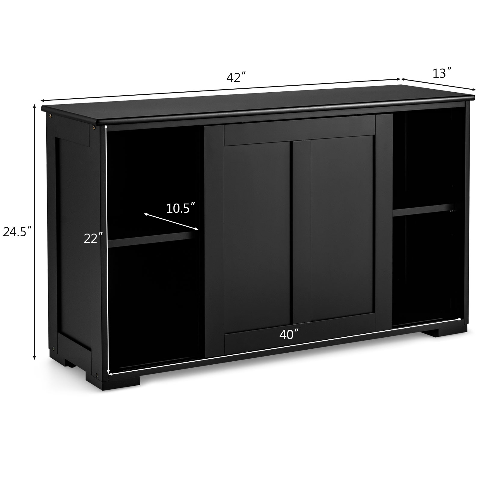 Kitchen Storage Cupboard Cabinet with Sliding Door-Black - Image 4