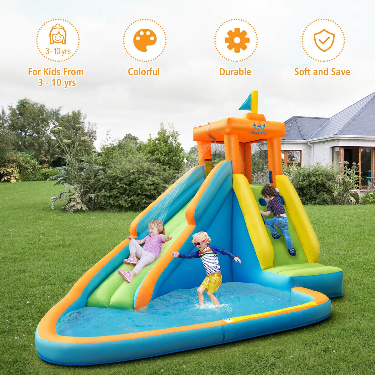 Inflatable Water Slide Kids Bounce House with 740W Blower - Image 2