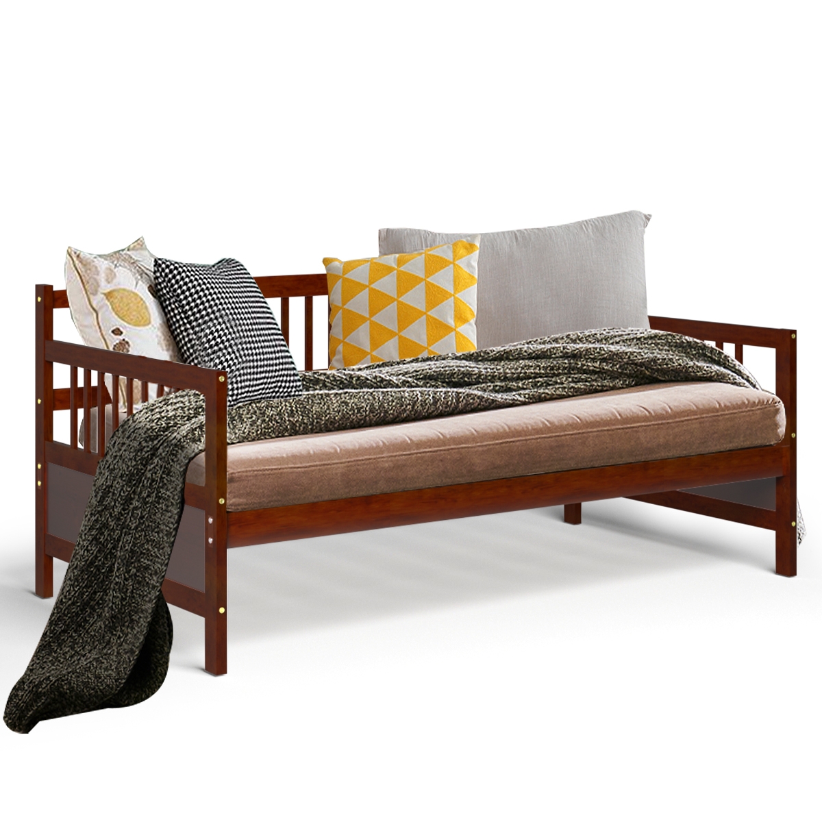 Twin Size Wooden Slats Daybed Bed with Rails-Cherry - Image 3