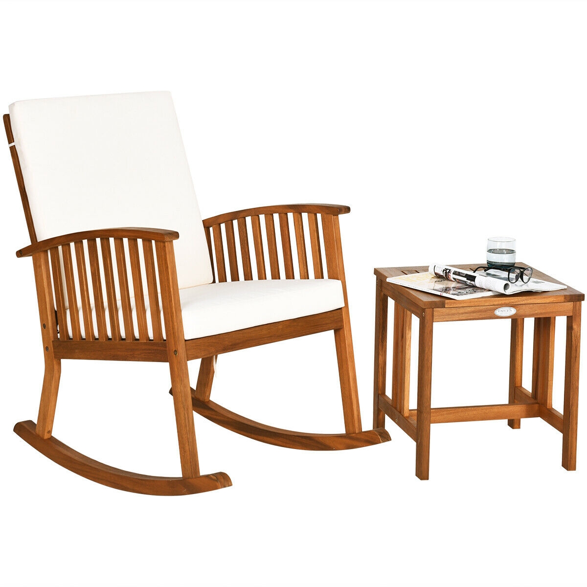 2 Pieces Acacia Wood Patio Rocking Chair Table Set - Image 7