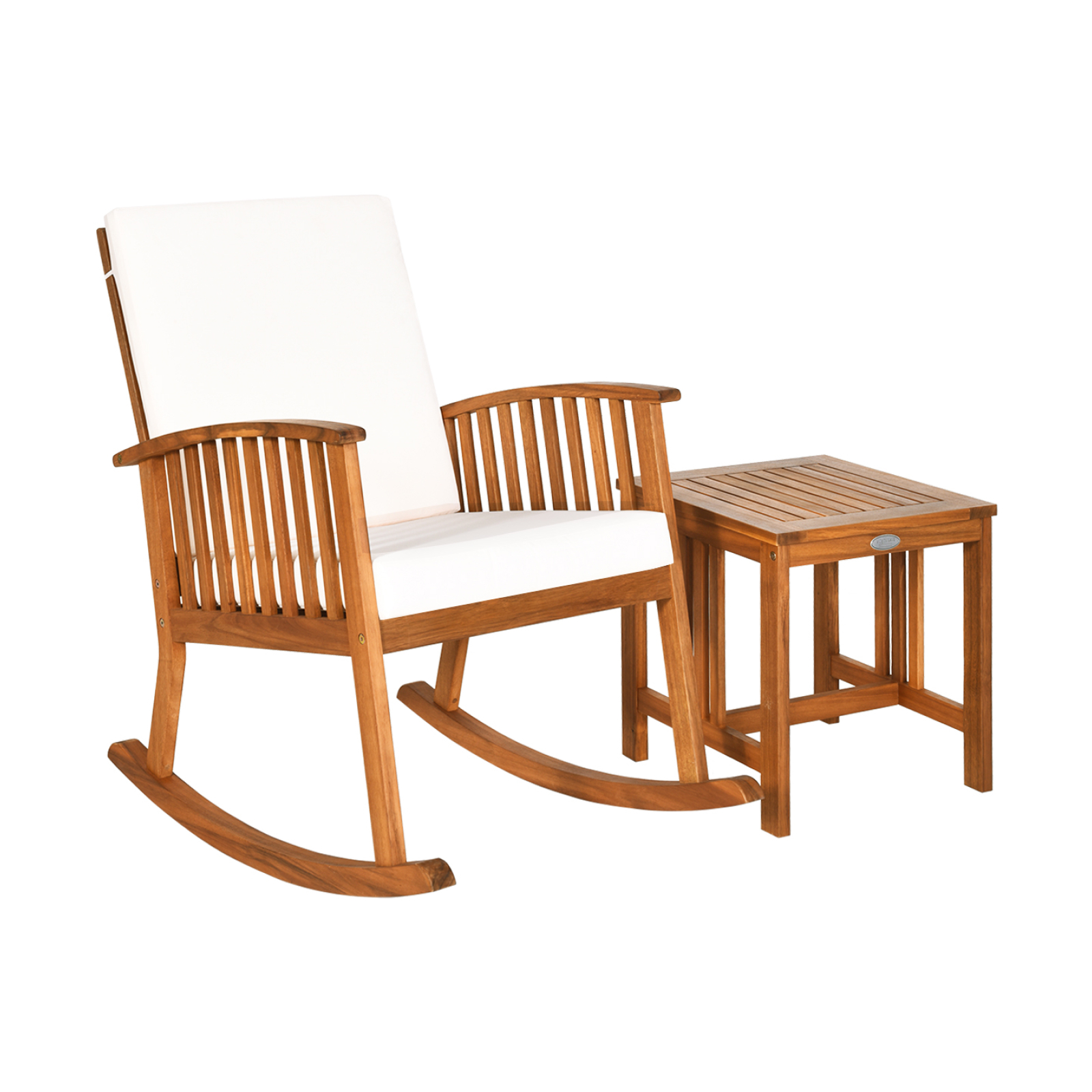2 Pieces Acacia Wood Patio Rocking Chair Table Set - Image 2