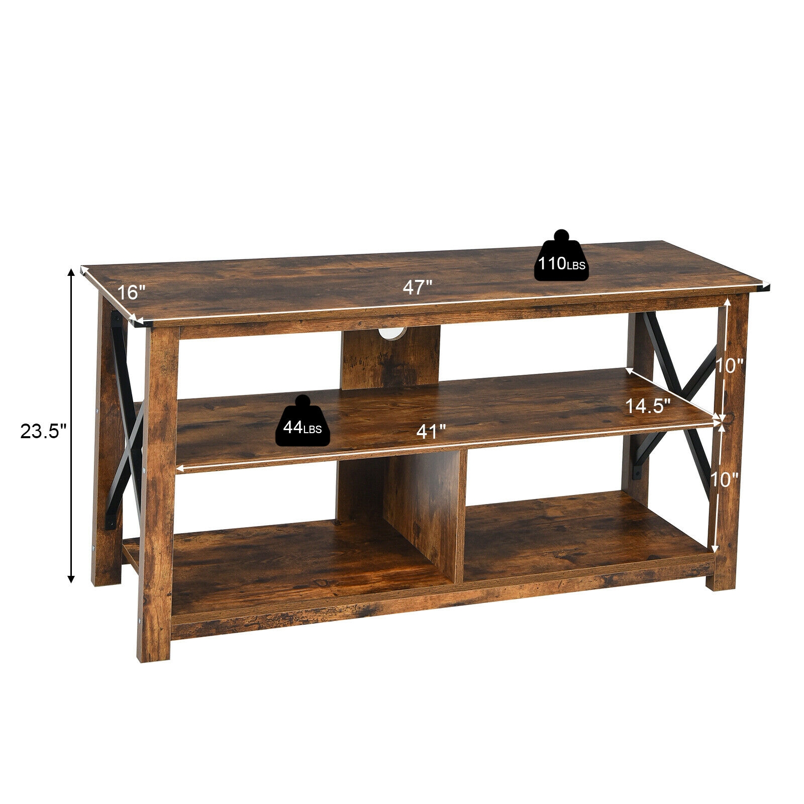 Modern Farmhouse TV Stand Entertainment Center for TV's up to 55-Inch with Open Shelves-Brown - Image 4