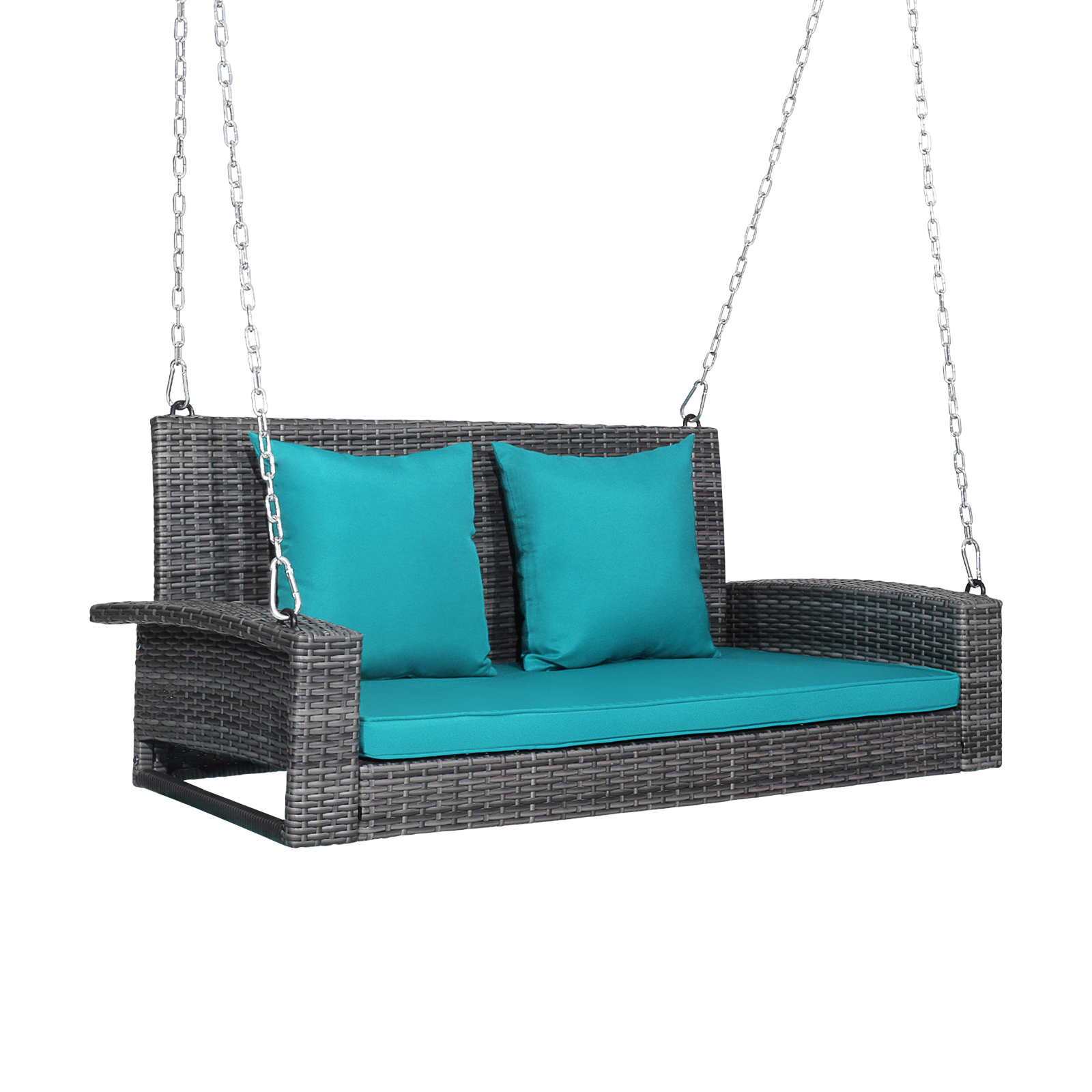 2-Person Patio Rattan Porch Swing with Cushions-Turquoise - Image 2