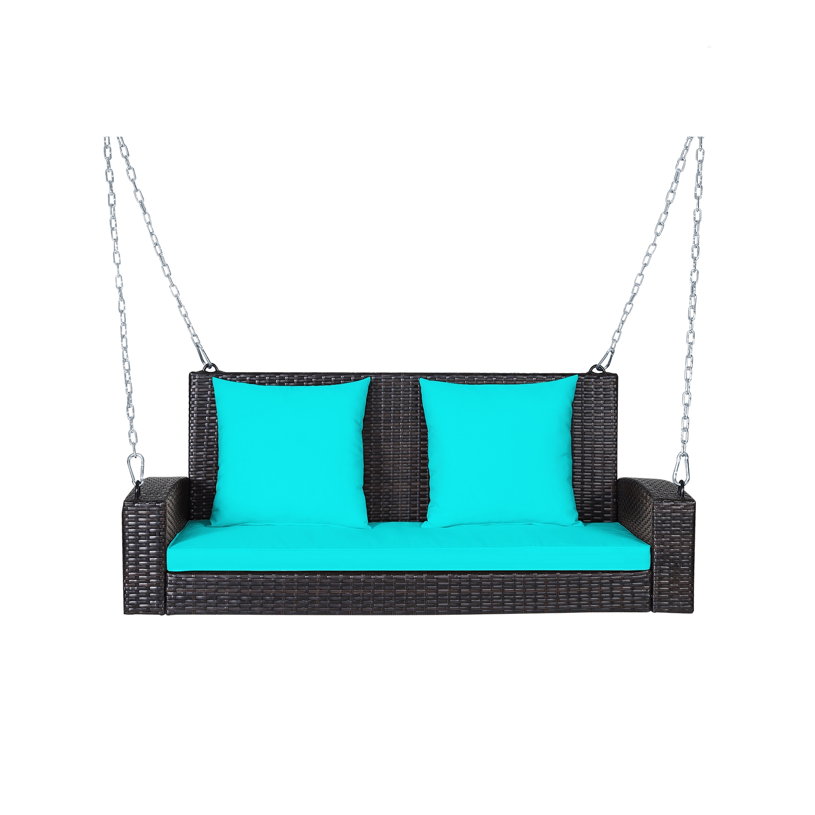 2-Person Patio Rattan Porch Swing with Cushions-Turquoise - Image 3
