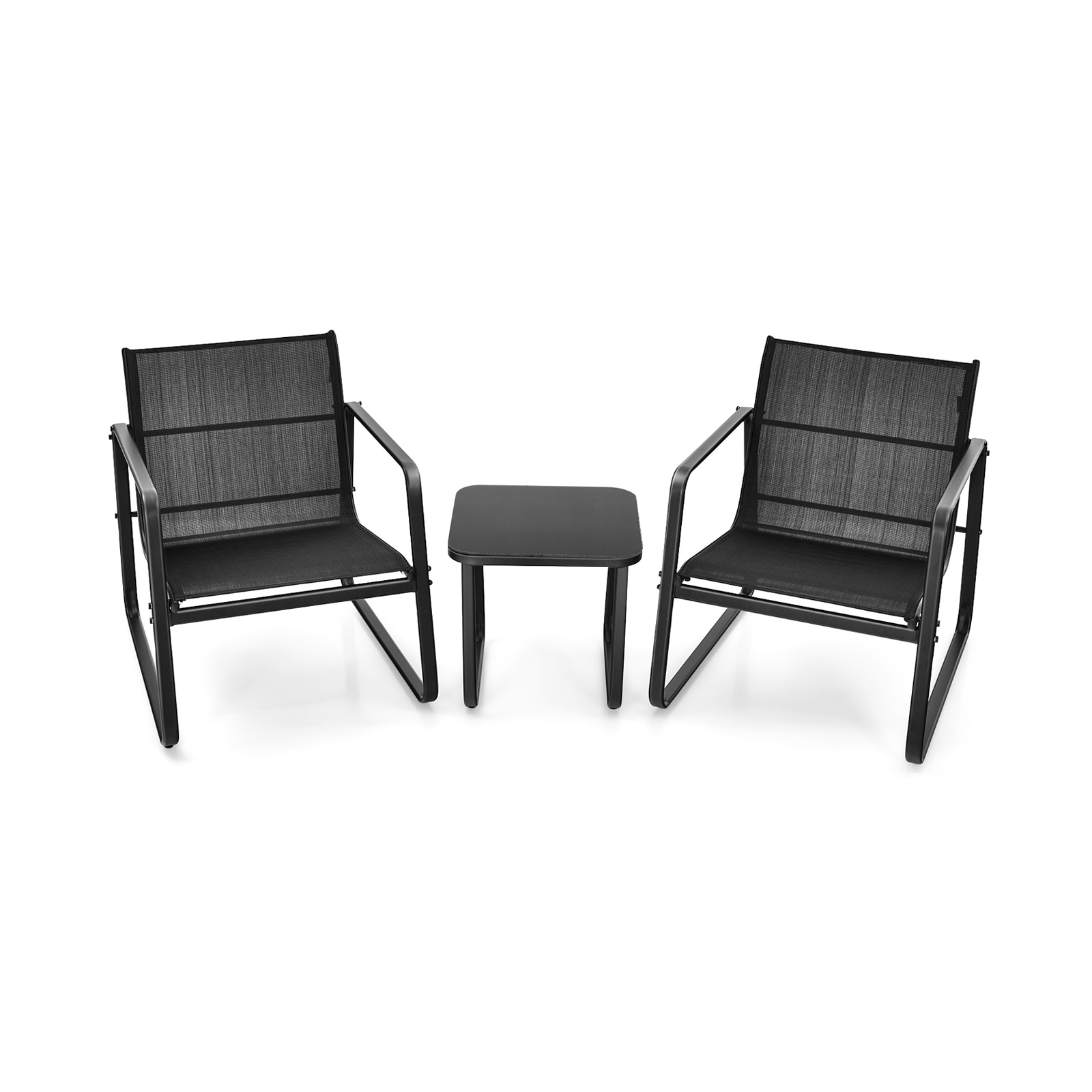 3 Pieces Patio Bistro Furniture Set with Glass Top Table Garden Deck-Black - Image 2