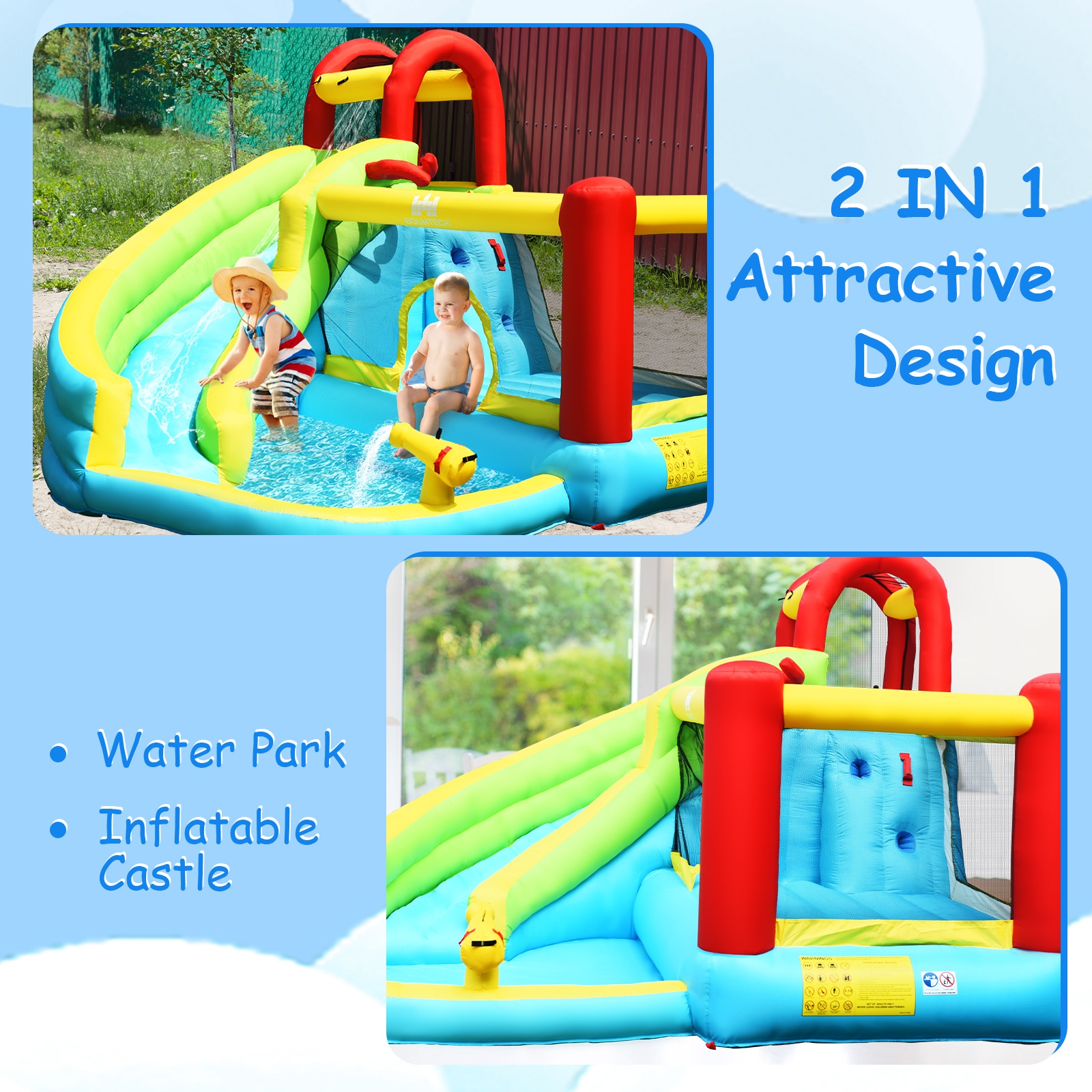 6-in-1 Inflatable Bounce House with Climbing Wall and Basketball Hoop without Blower - Image 7