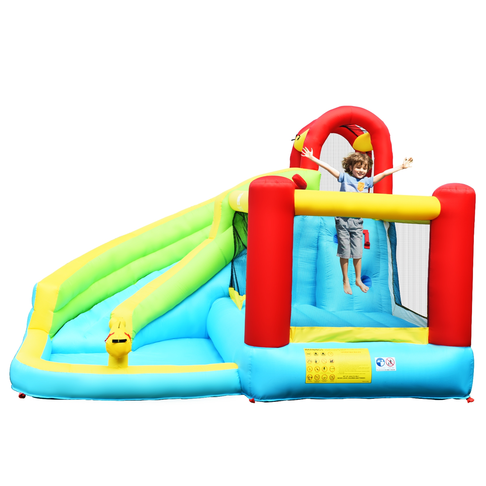 6-in-1 Inflatable Bounce House with Climbing Wall and Basketball Hoop without Blower - Image 3
