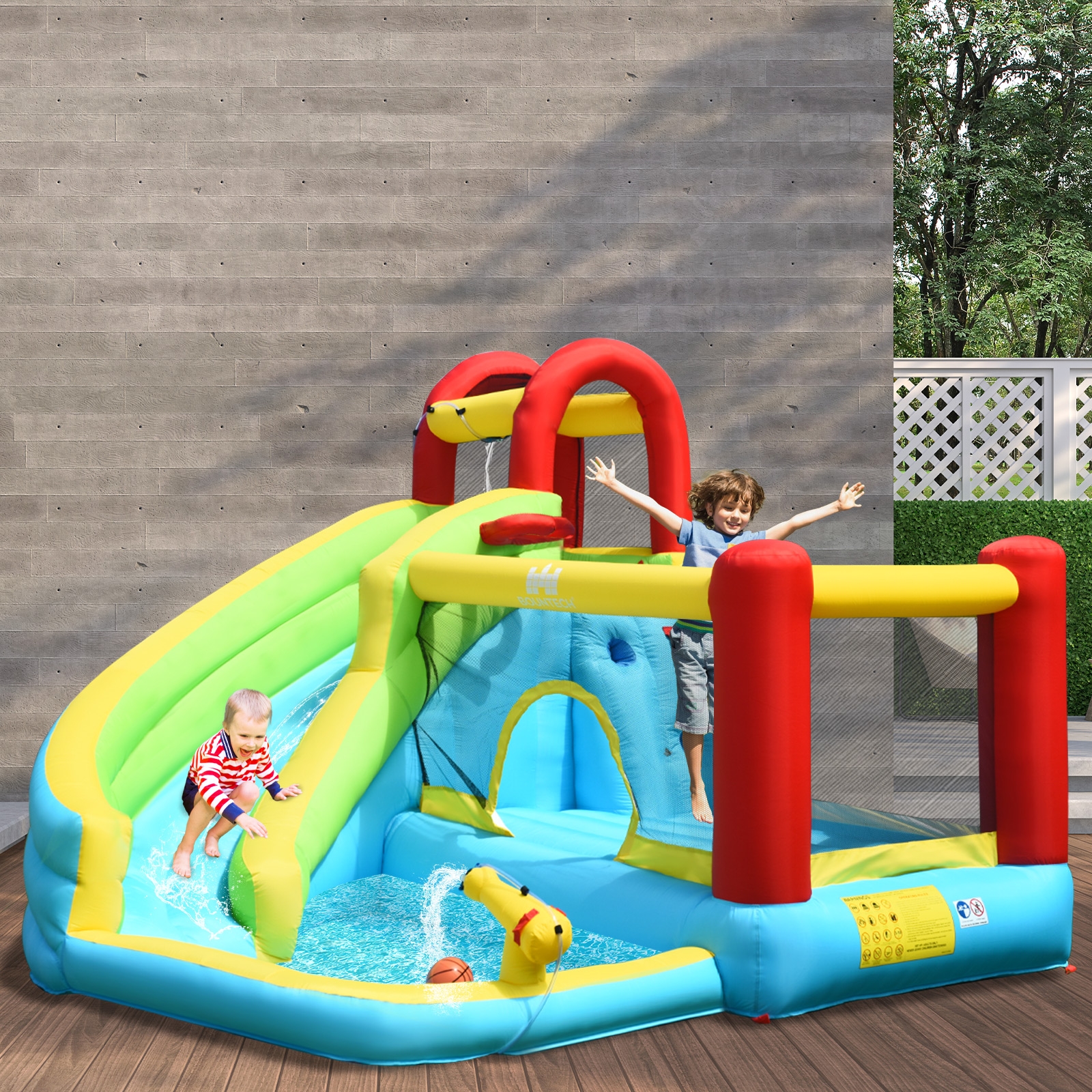 6-in-1 Inflatable Bounce House with Climbing Wall and Basketball Hoop without Blower - Image 5