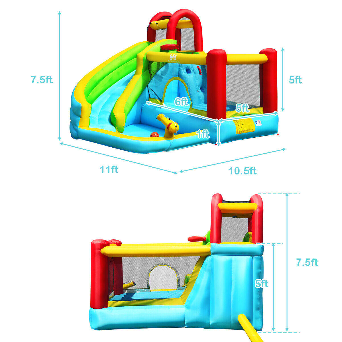6-in-1 Inflatable Bounce House with Climbing Wall and Basketball Hoop without Blower - Image 4