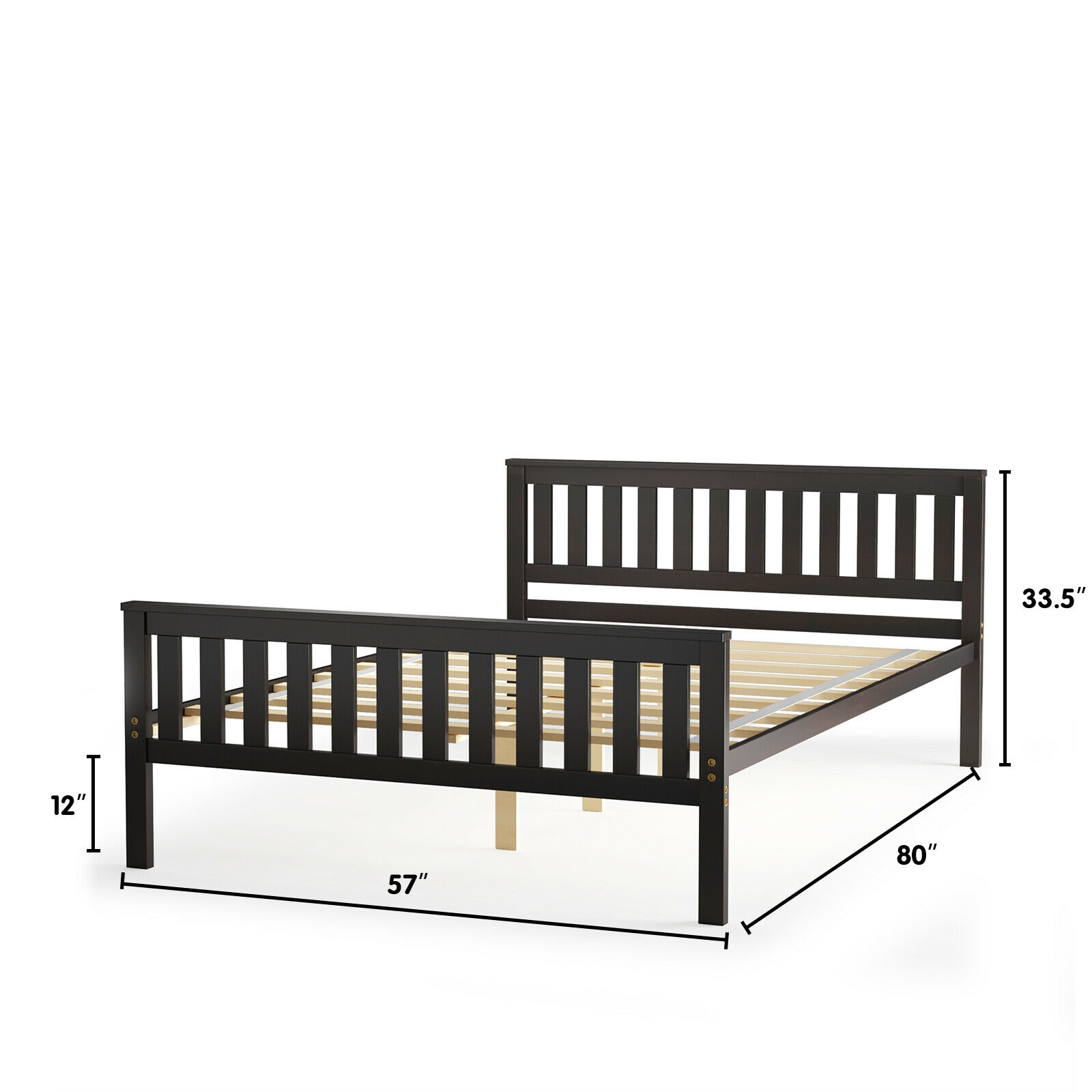 Full Size Wood Platform Bed with Headboard - Image 4