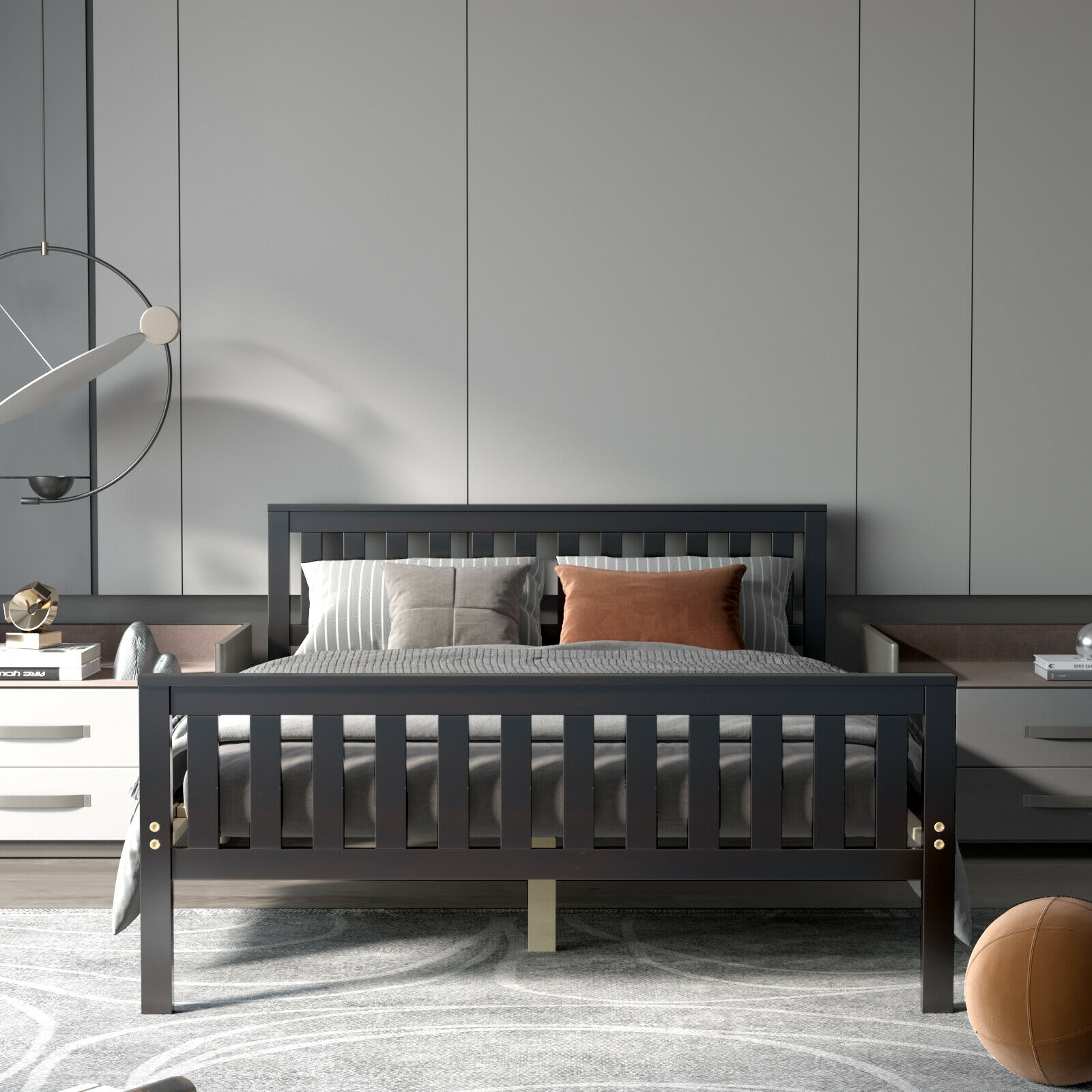 Full Size Wood Platform Bed with Headboard - Image 7