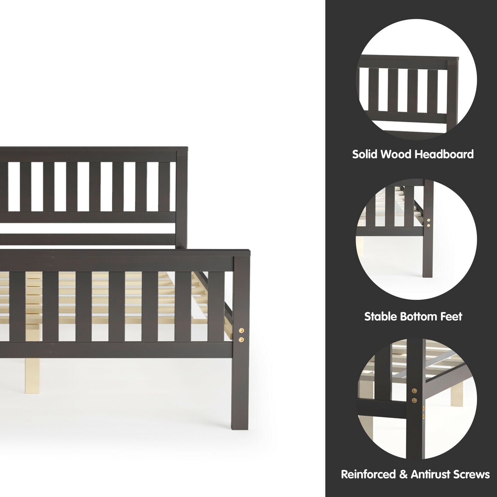 Full Size Wood Platform Bed with Headboard - Image 6