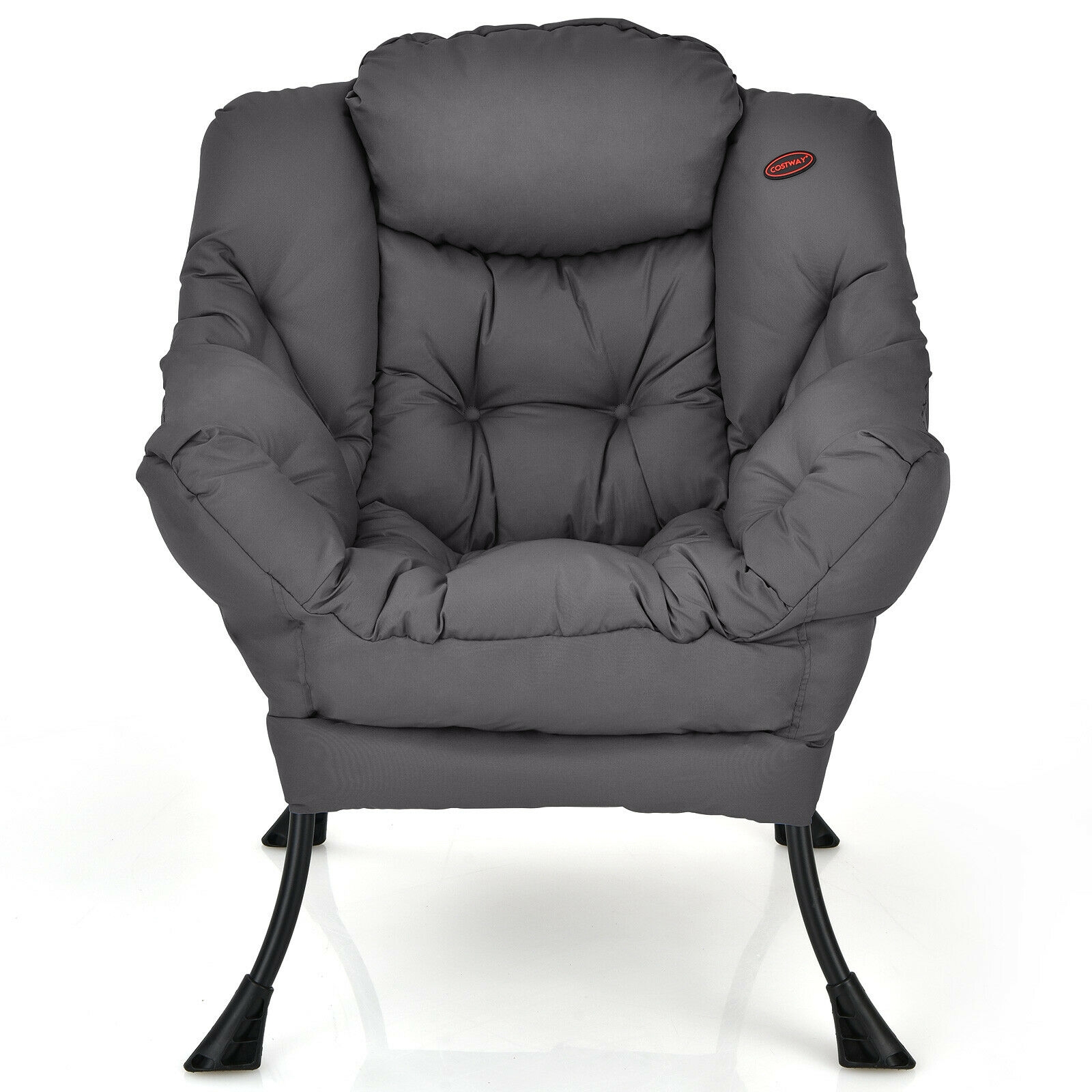 Modern Polyester Fabric Lazy Chair with Steel Frame and Side Pocket-Gray - Image 3