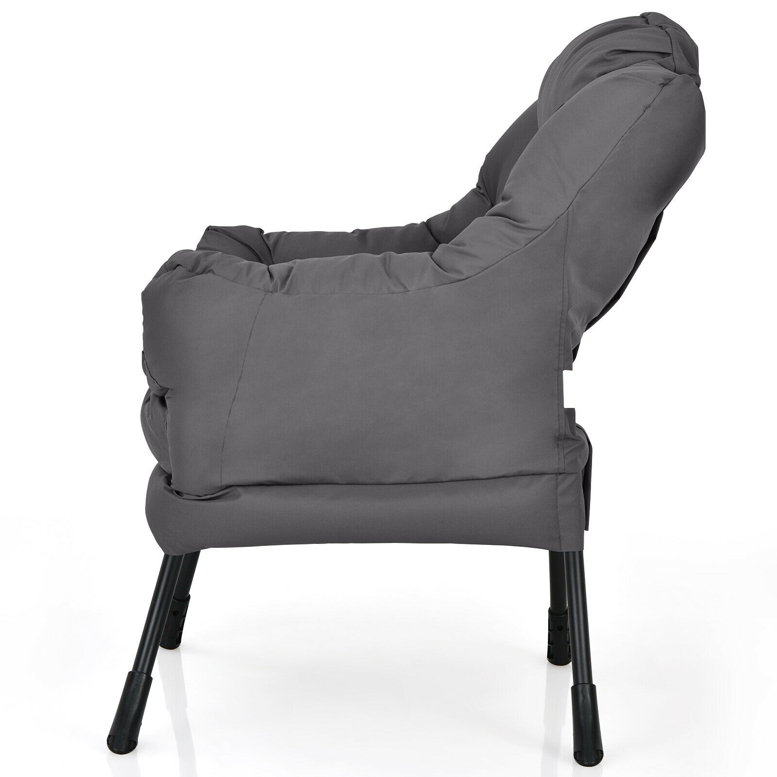 Modern Polyester Fabric Lazy Chair with Steel Frame and Side Pocket-Gray - Image 6