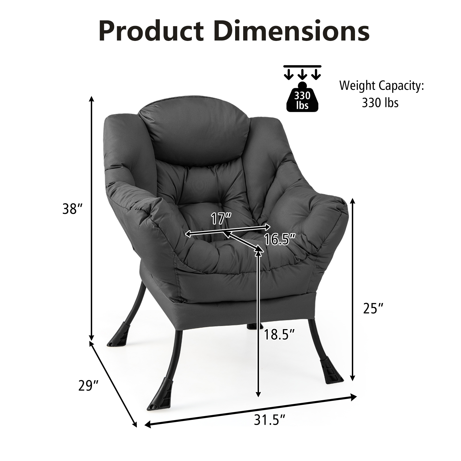 Modern Polyester Fabric Lazy Chair with Steel Frame and Side Pocket-Gray - Image 4