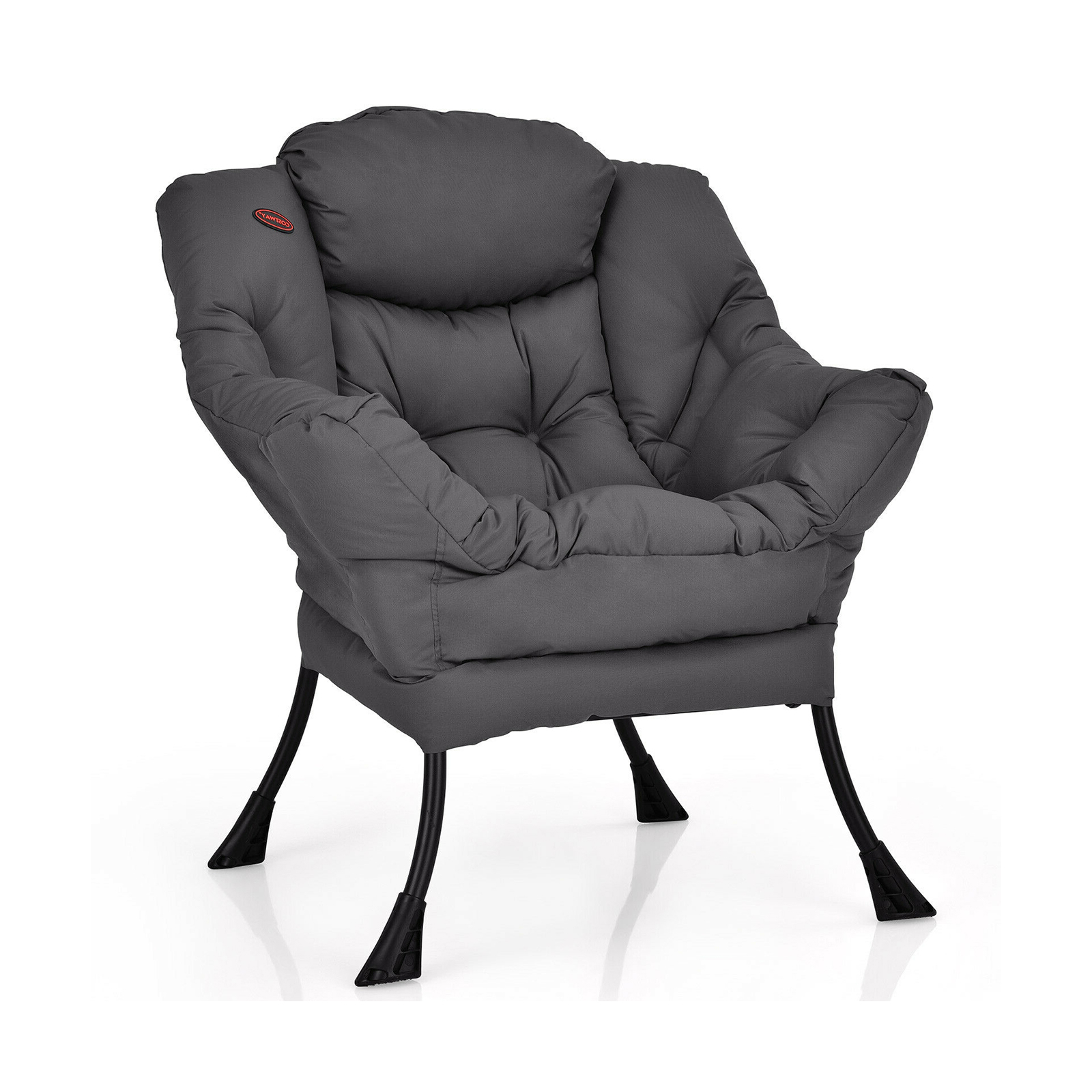 Modern Polyester Fabric Lazy Chair with Steel Frame and Side Pocket-Gray - Image 2