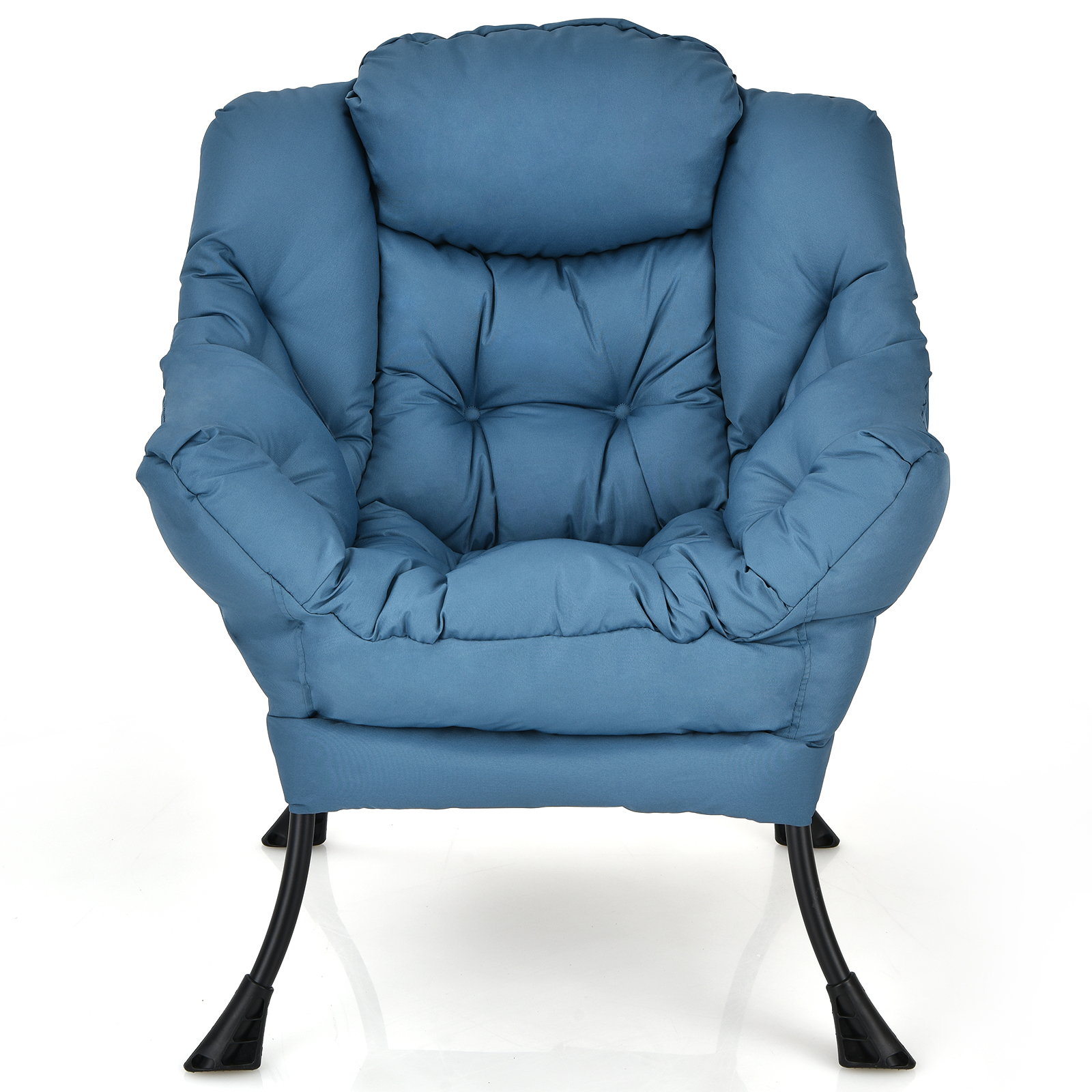 Modern Polyester Fabric Lazy Chair with Steel Frame and Side Pocket-Navy - Image 3