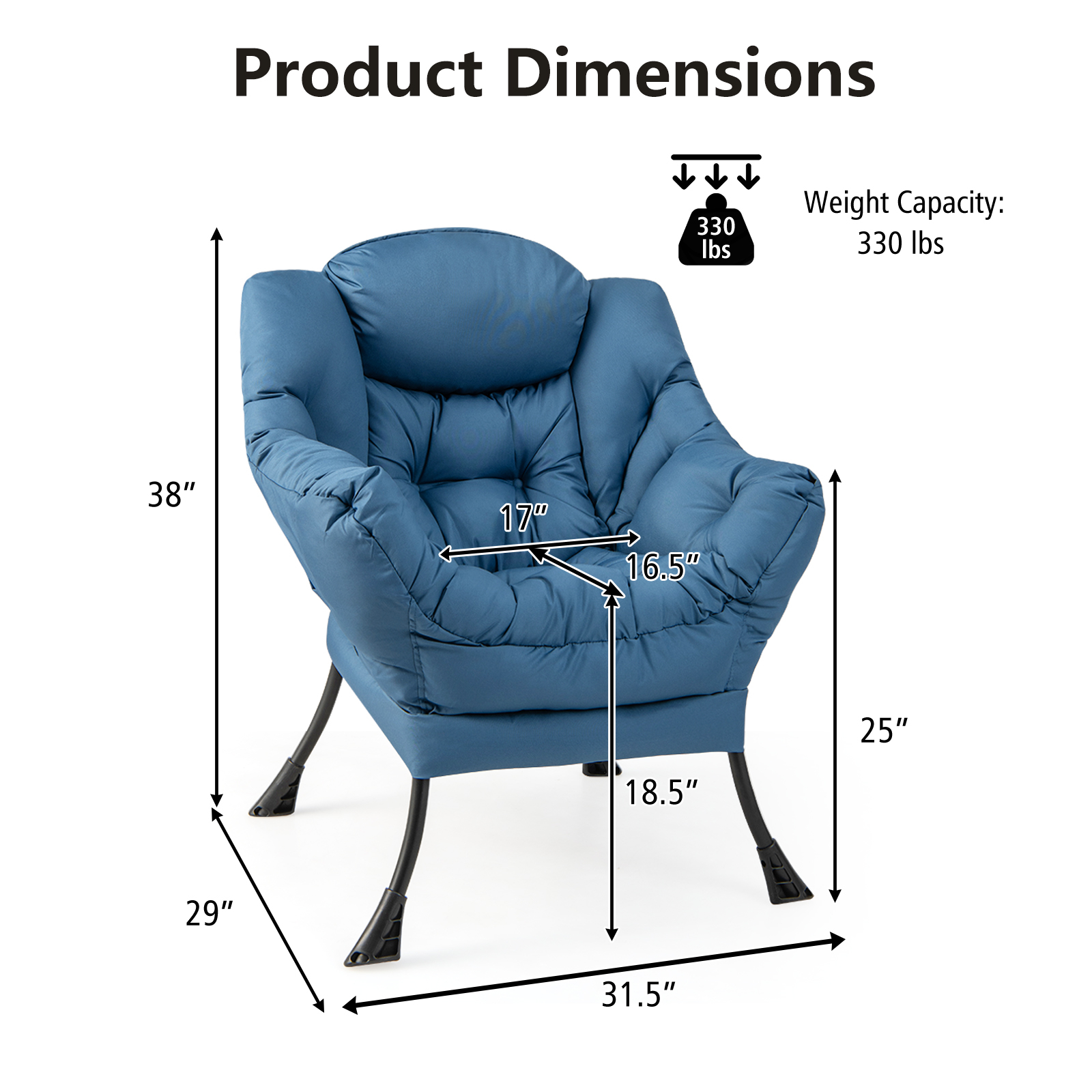 Modern Polyester Fabric Lazy Chair with Steel Frame and Side Pocket-Navy - Image 4