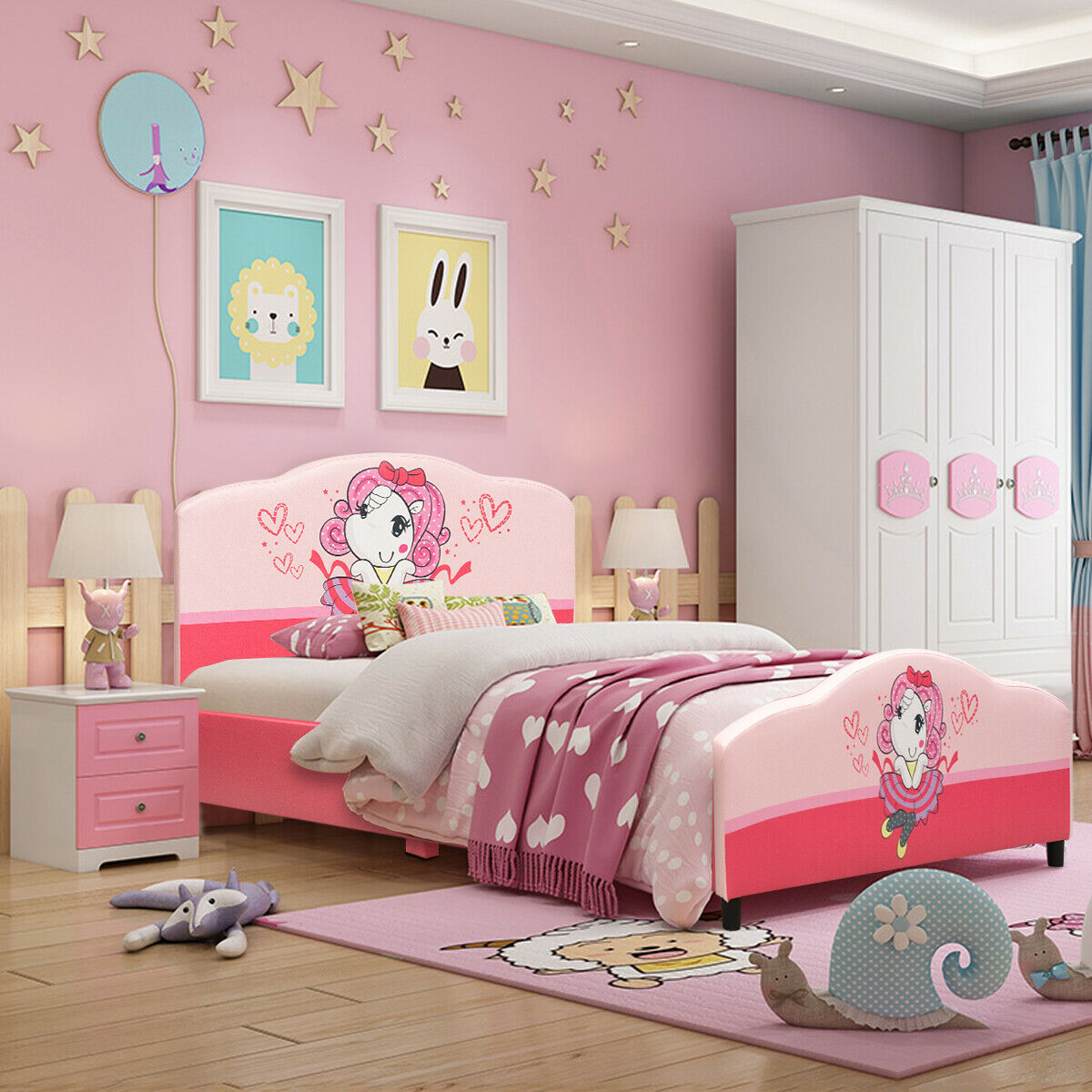 Kids Children Upholstered Platform Toddler Girl Pattern Bed - Image 4