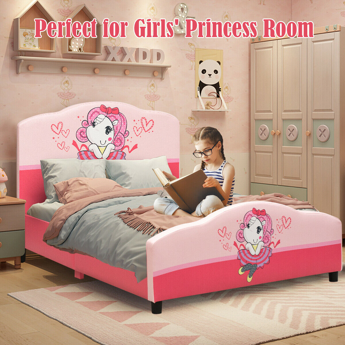 Kids Children Upholstered Platform Toddler Girl Pattern Bed - Image 6