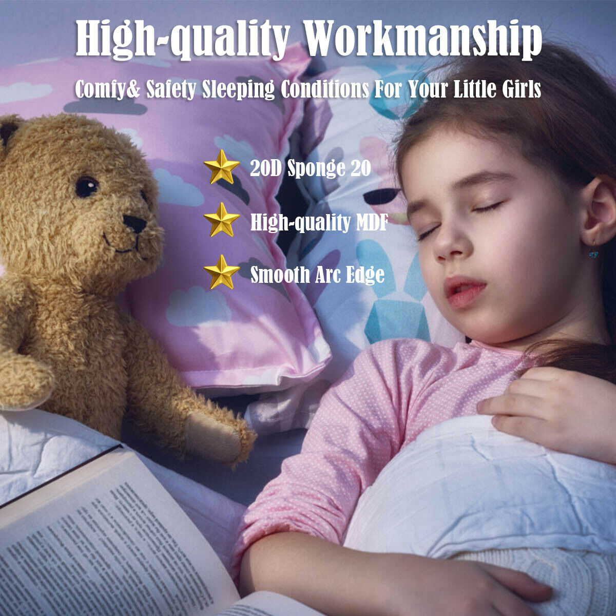 Kids Children Upholstered Platform Toddler Girl Pattern Bed - Image 7