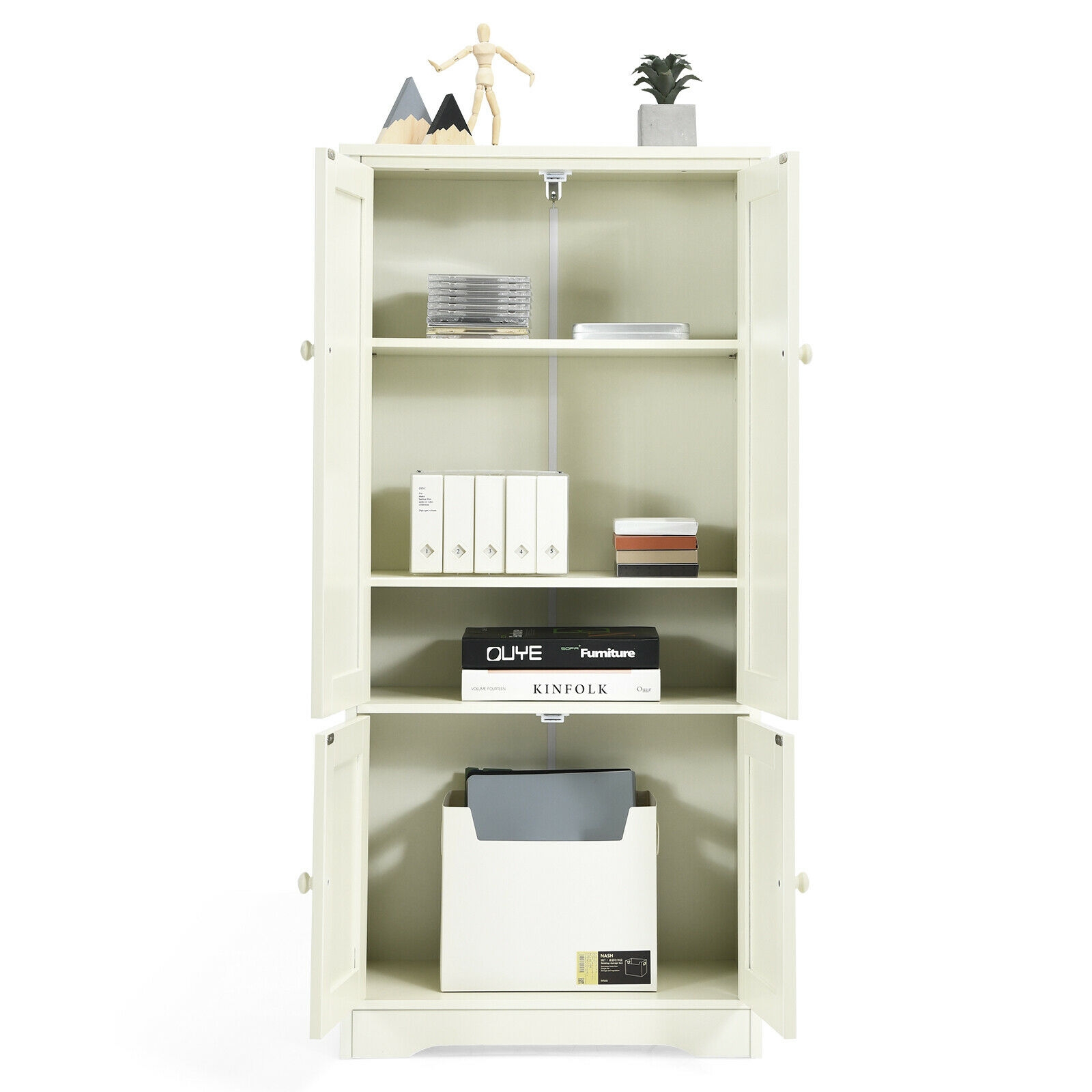 Accent Floor Storage Cabinet with Adjustable Shelves Antique 2-Door-Cream White - Image 6