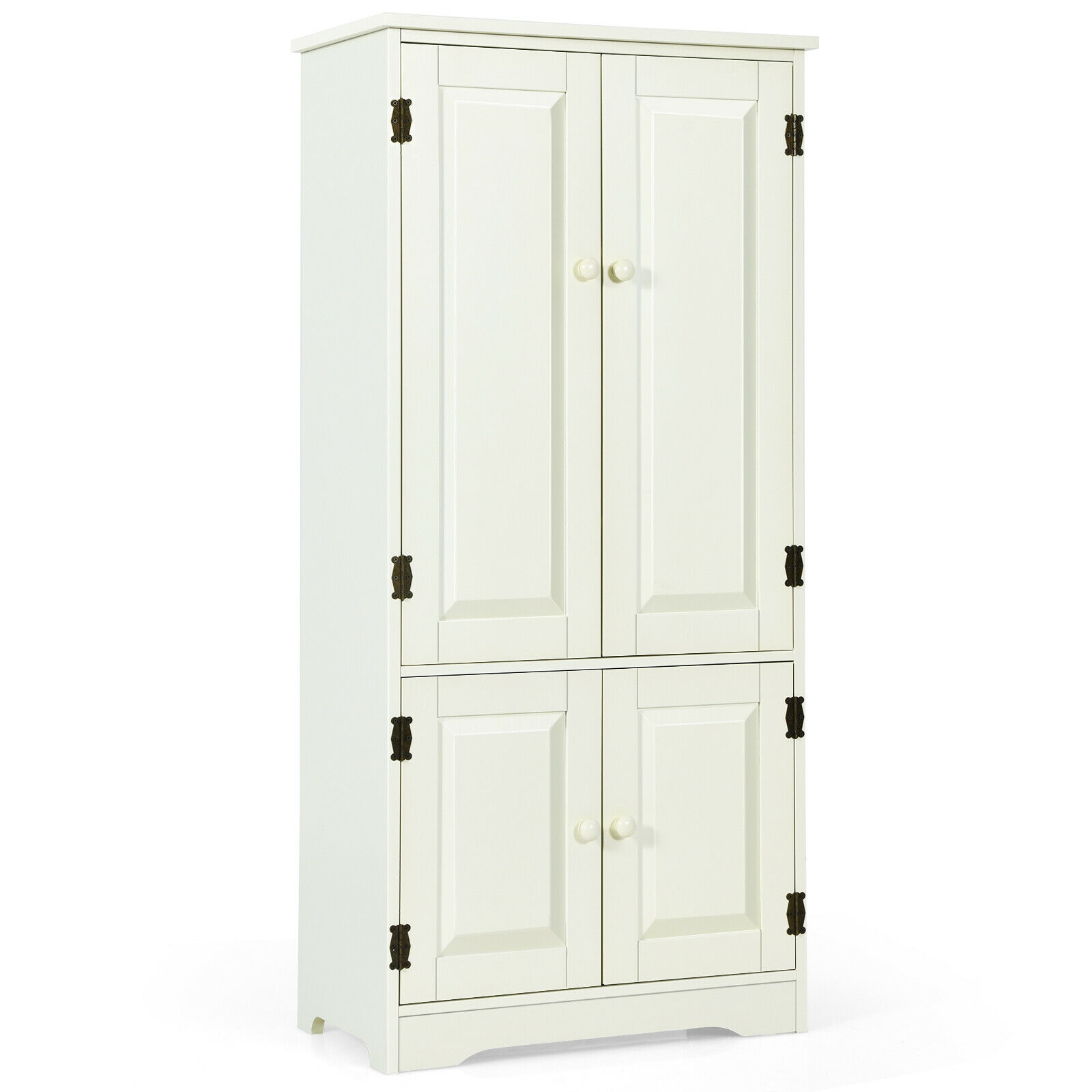 Accent Floor Storage Cabinet with Adjustable Shelves Antique 2-Door-Cream White - Image 2