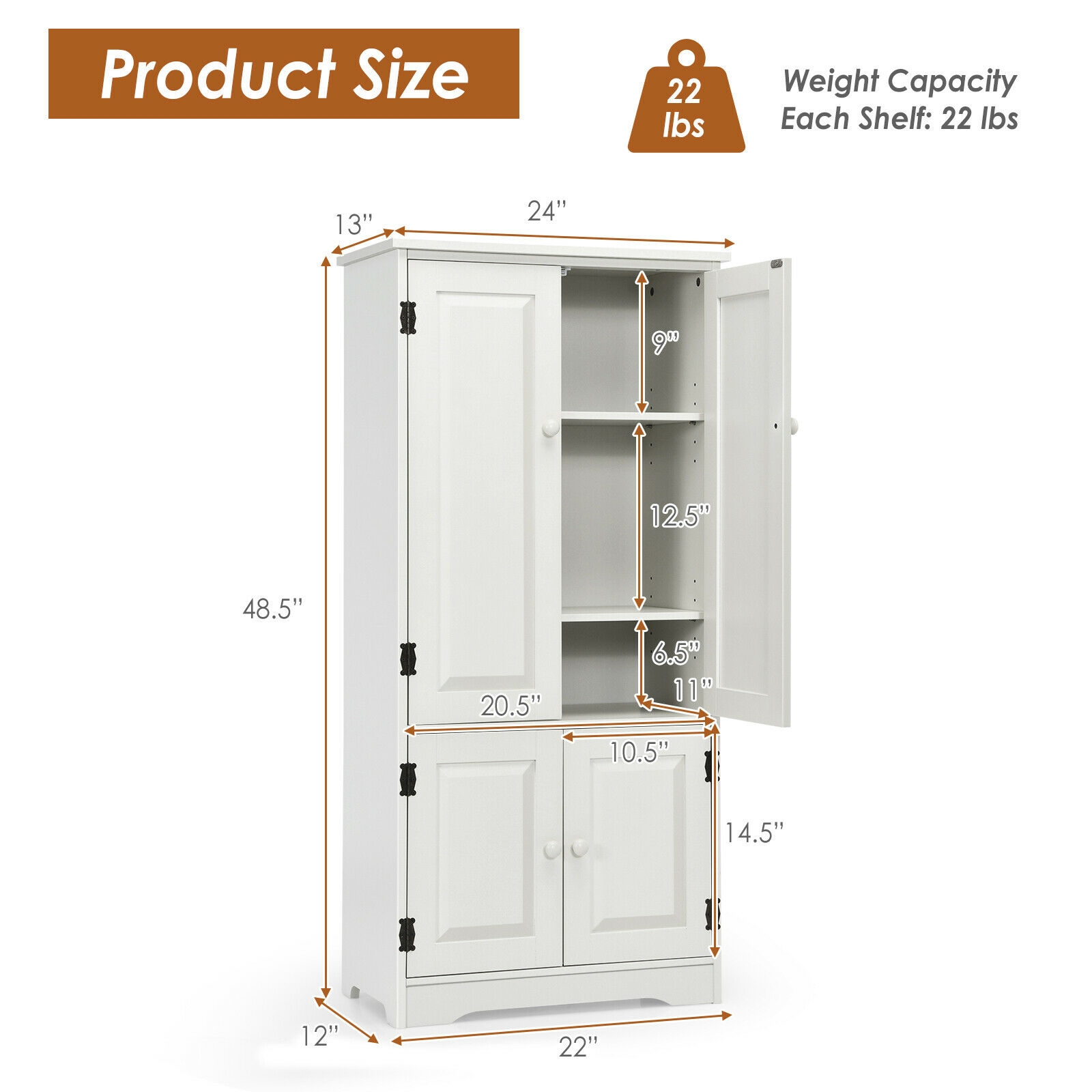 Accent Floor Storage Cabinet with Adjustable Shelves Antique 2-Door-Cream White - Image 4