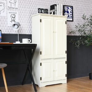 Accent Floor Storage Cabinet with Adjustable Shelves Antique 2-Door-Cream White