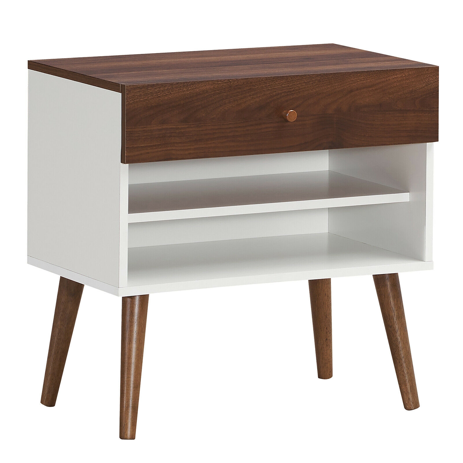 Mid-Century Nightstand with Drawer and Rubber Wood Legs - Image 2