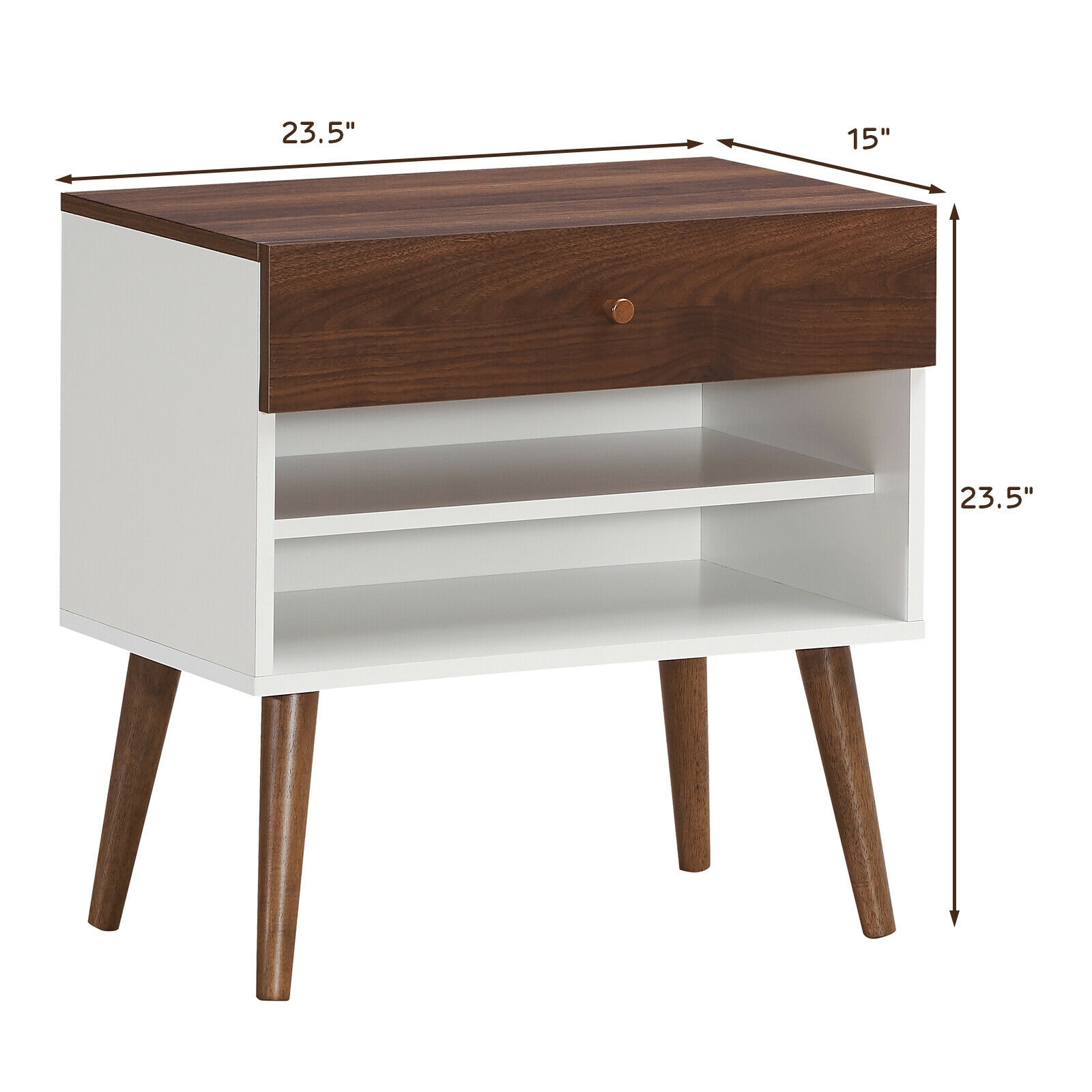 Mid-Century Nightstand with Drawer and Rubber Wood Legs - Image 4