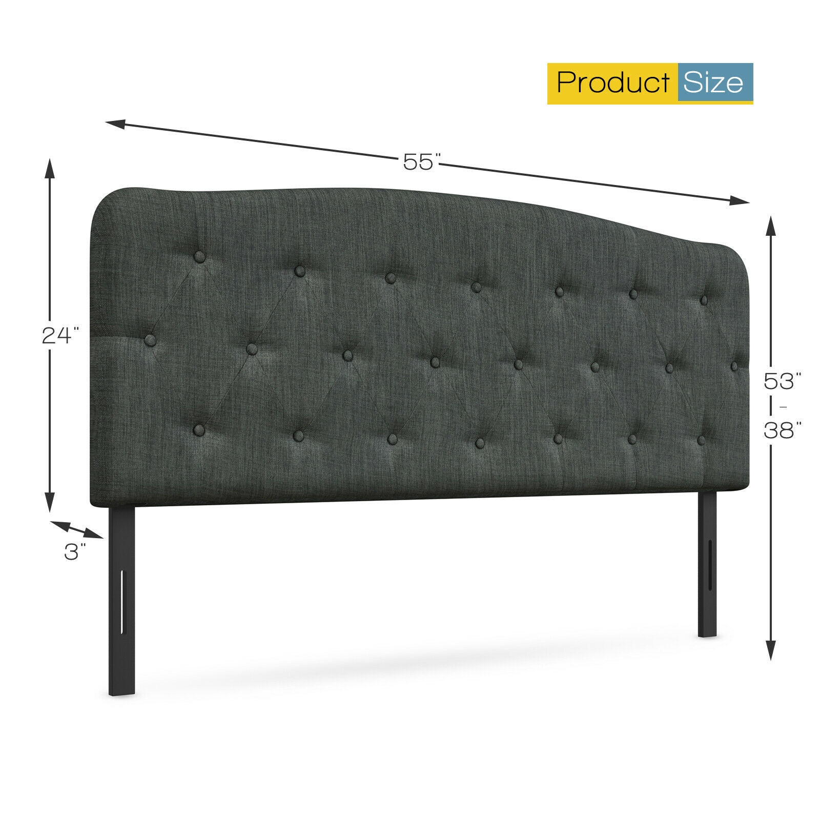 Faux Linen Headboard with Adjustable Heights-Dark Gray - Image 4