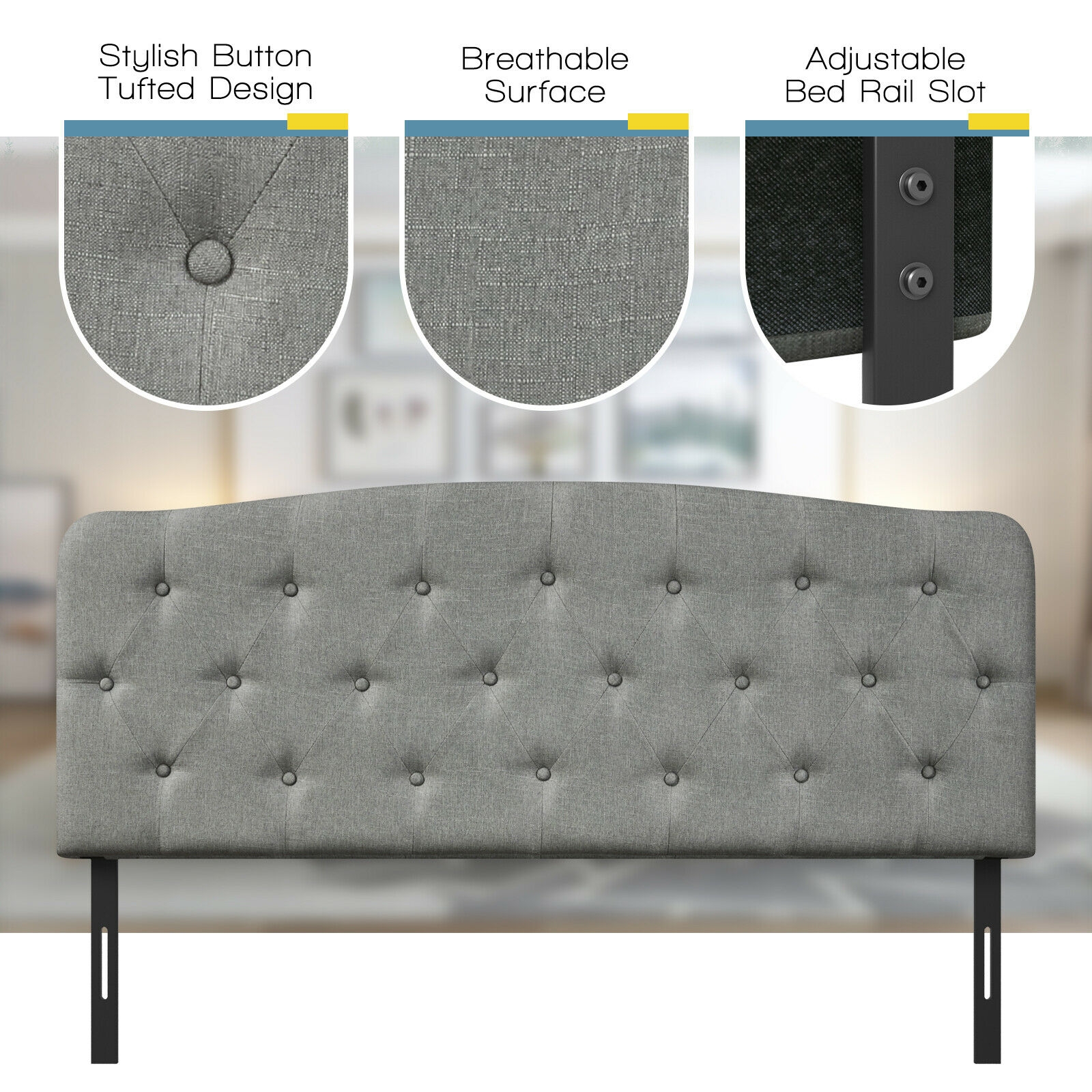 Faux Linen Headboard with Adjustable Heights-Light Gray - Image 6