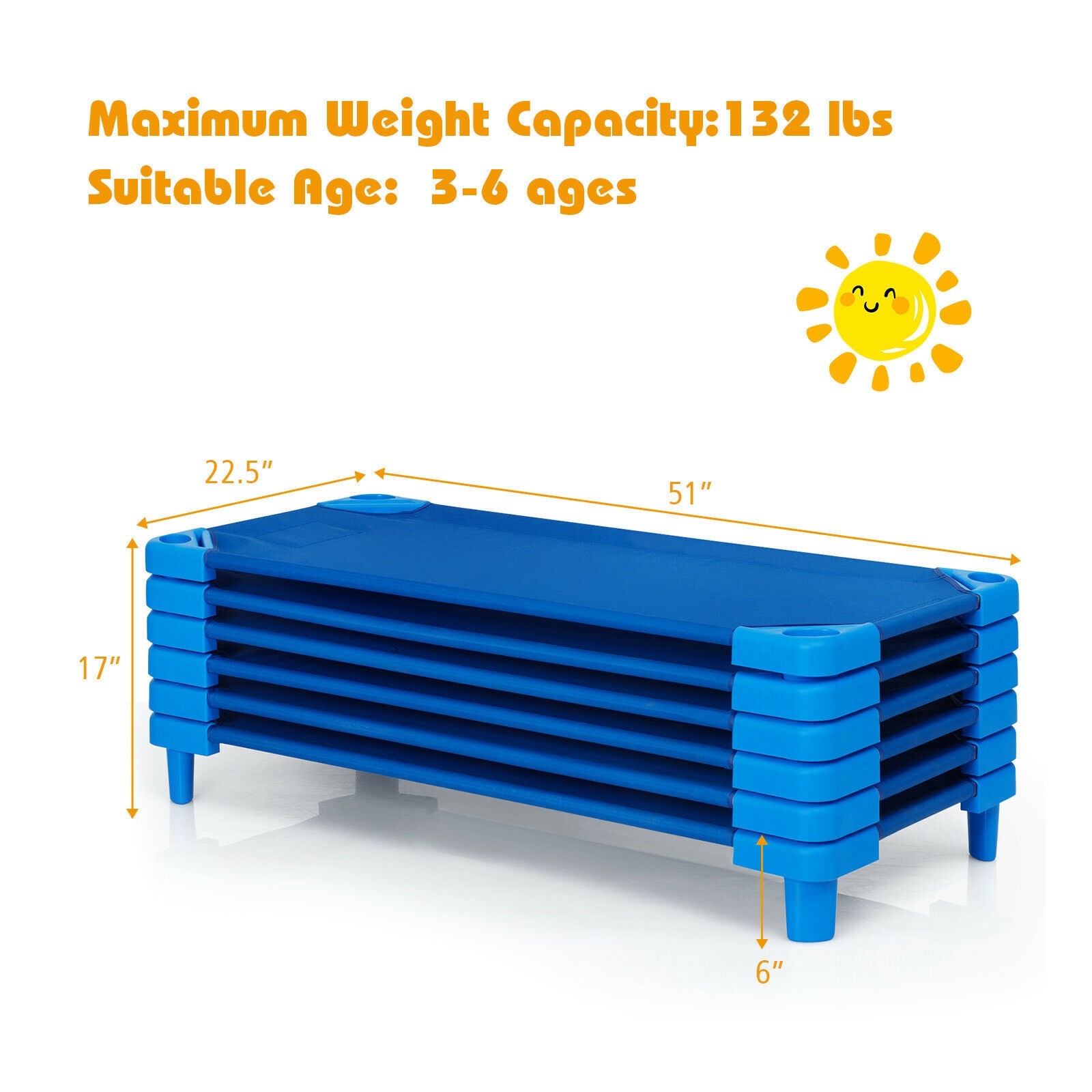 52 Inch x 23 Inch Pack of 6 Kids Stackable Daycare Rest Mat - Image 3