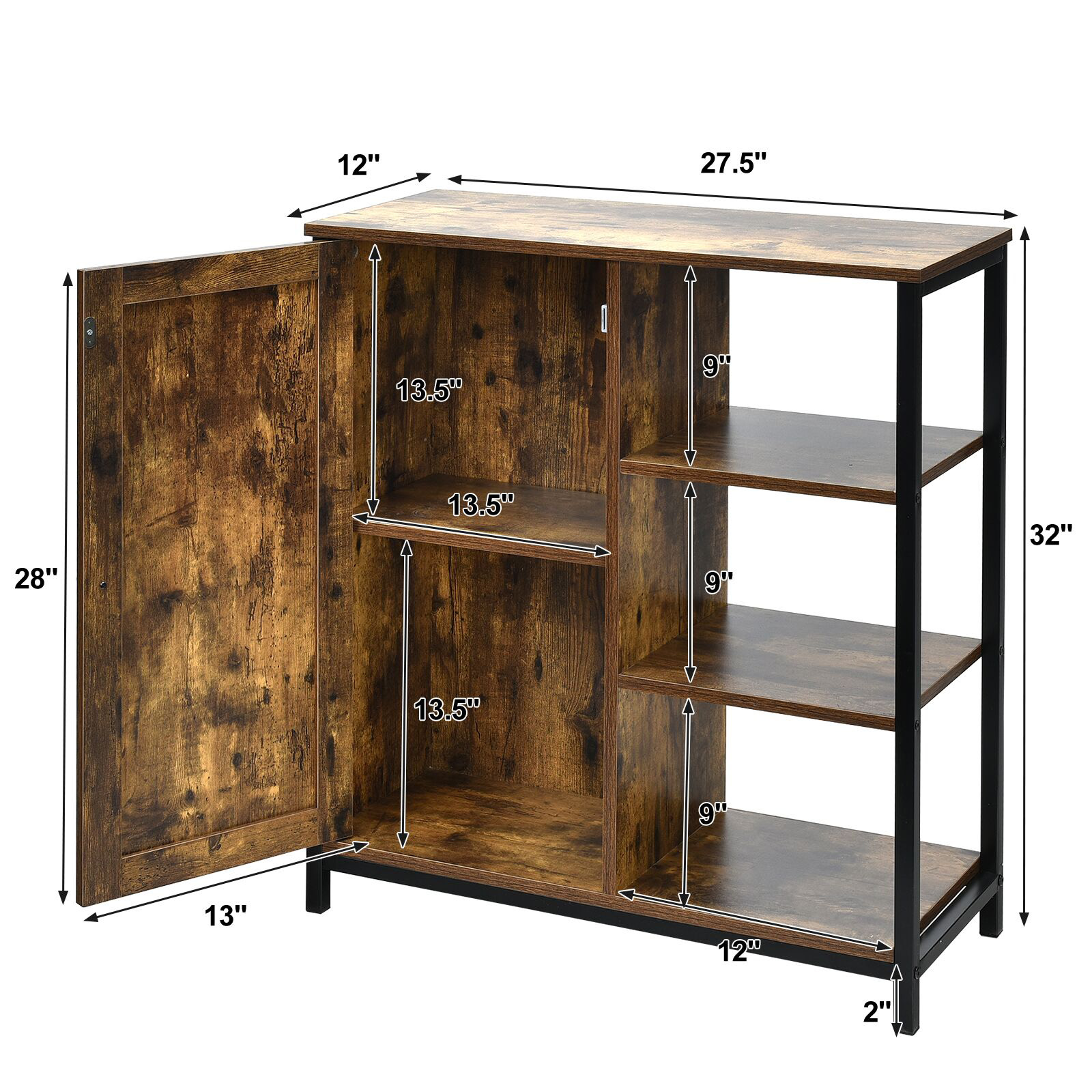 Multipurpose Freestanding Storage Cabinet with 3 Open Shelves and Doors - Image 4