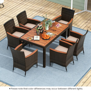 7 Pieces Garden Dining Patio Rattan Set with Cushions for Backyard
