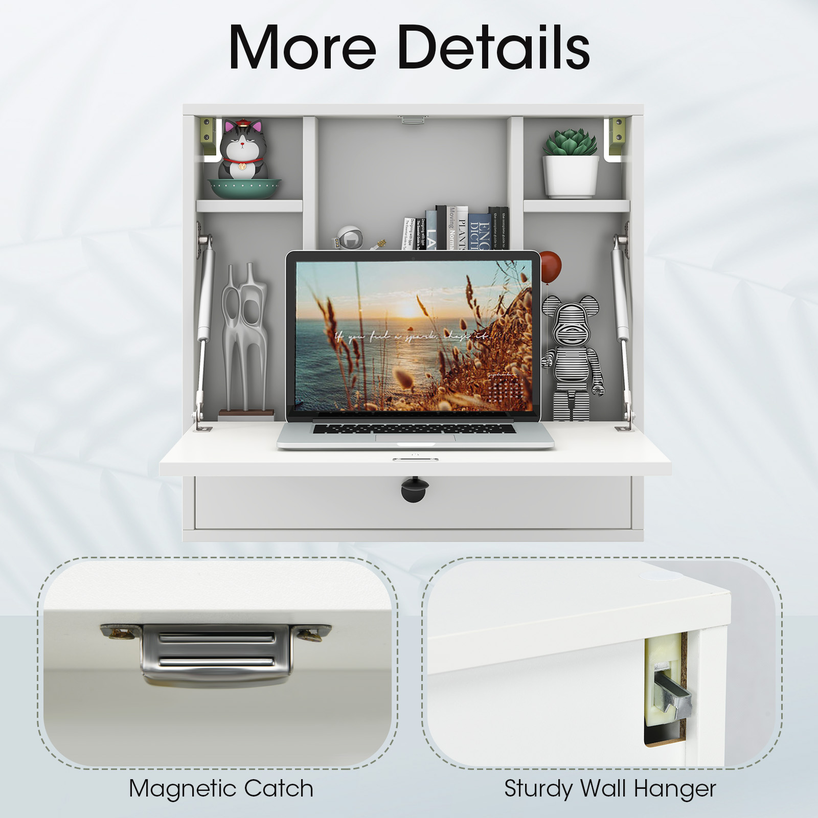 Wall-Mount Floating Desk Foldable Space Saving Laptop Workstation White - Image 5