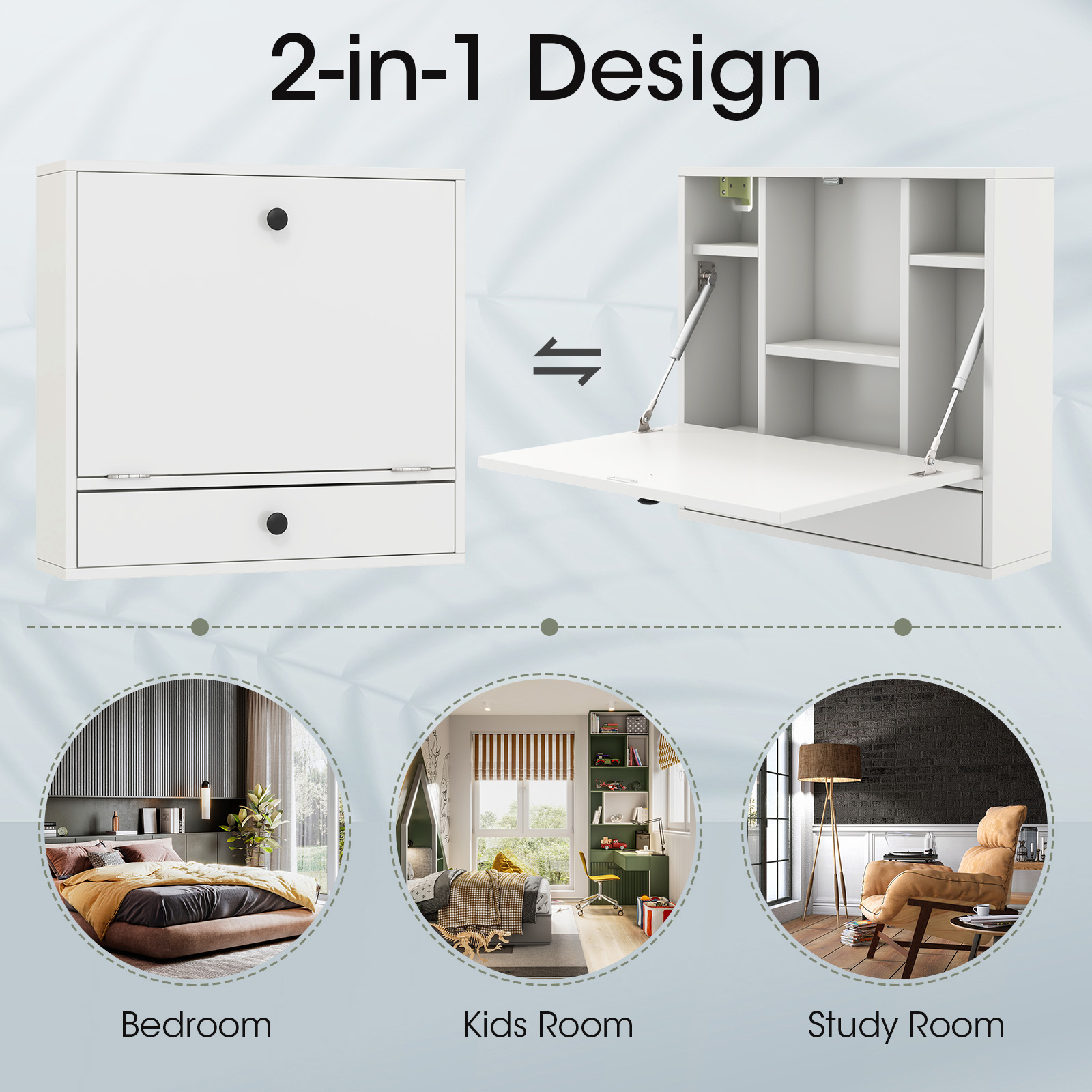 Wall-Mount Floating Desk Foldable Space Saving Laptop Workstation White - Image 6