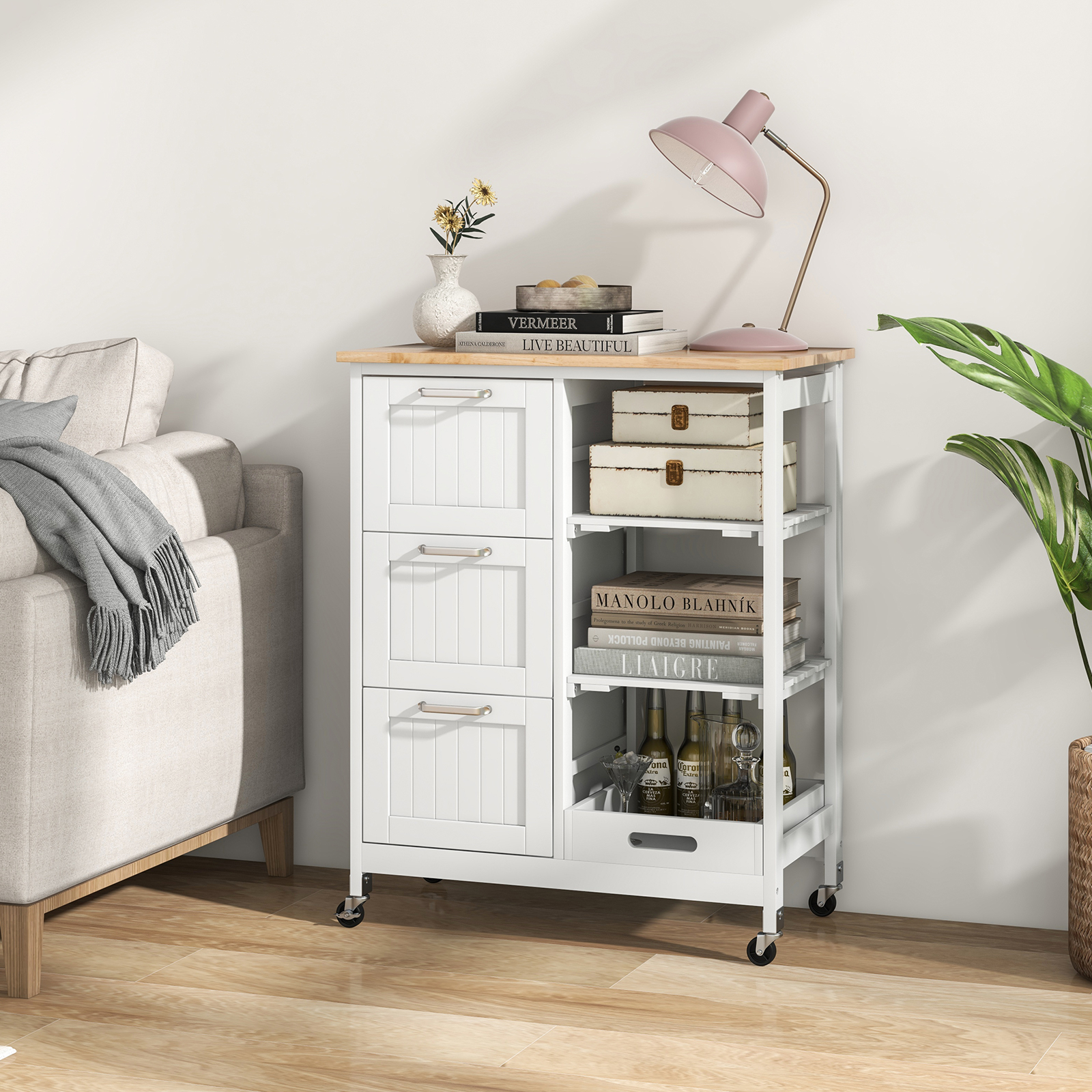 Rolling Kitchen Island Utility Storage Cart-White - Image 5