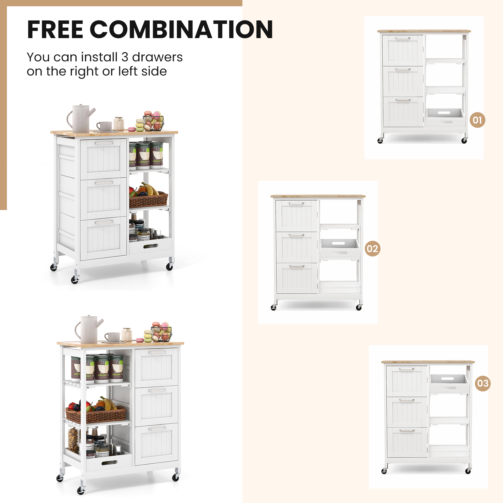 Rolling Kitchen Island Utility Storage Cart-White - Image 6