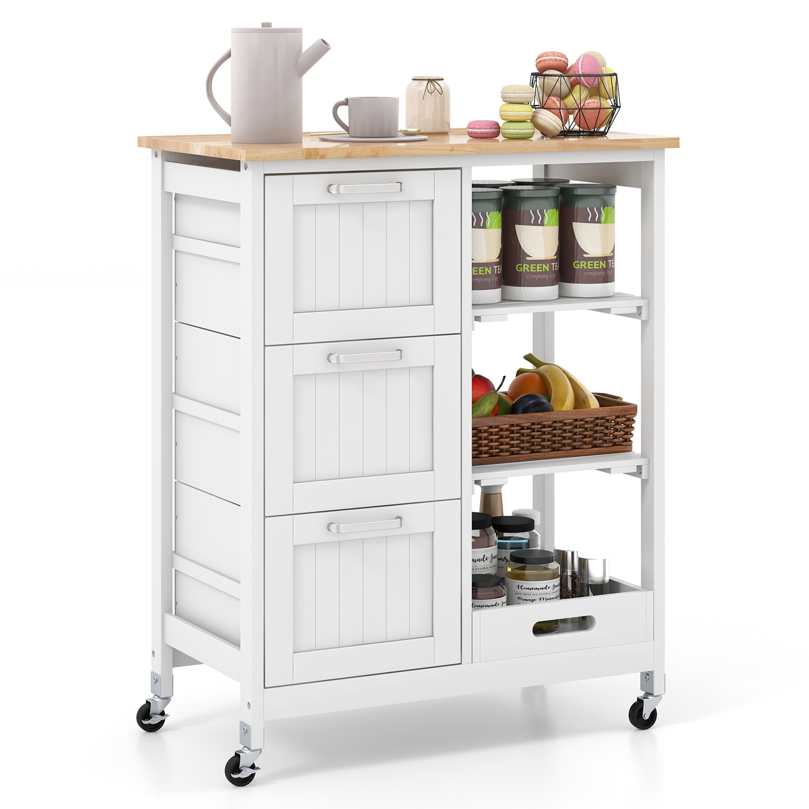 Rolling Kitchen Island Utility Storage Cart-White - Image 2