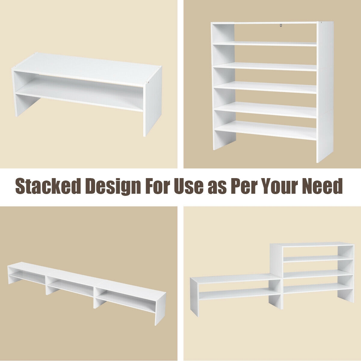 3 Pieces 31-Inch Stackable Multi-Shape Shoe Rack-White - Image 6