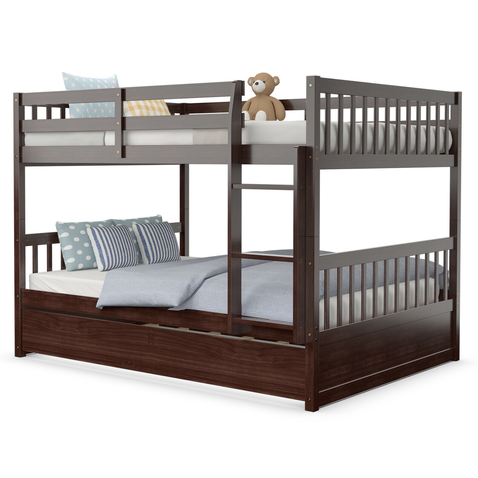 Full over Full Bunk Bed Platform Wood Bed-Brown - Image 7