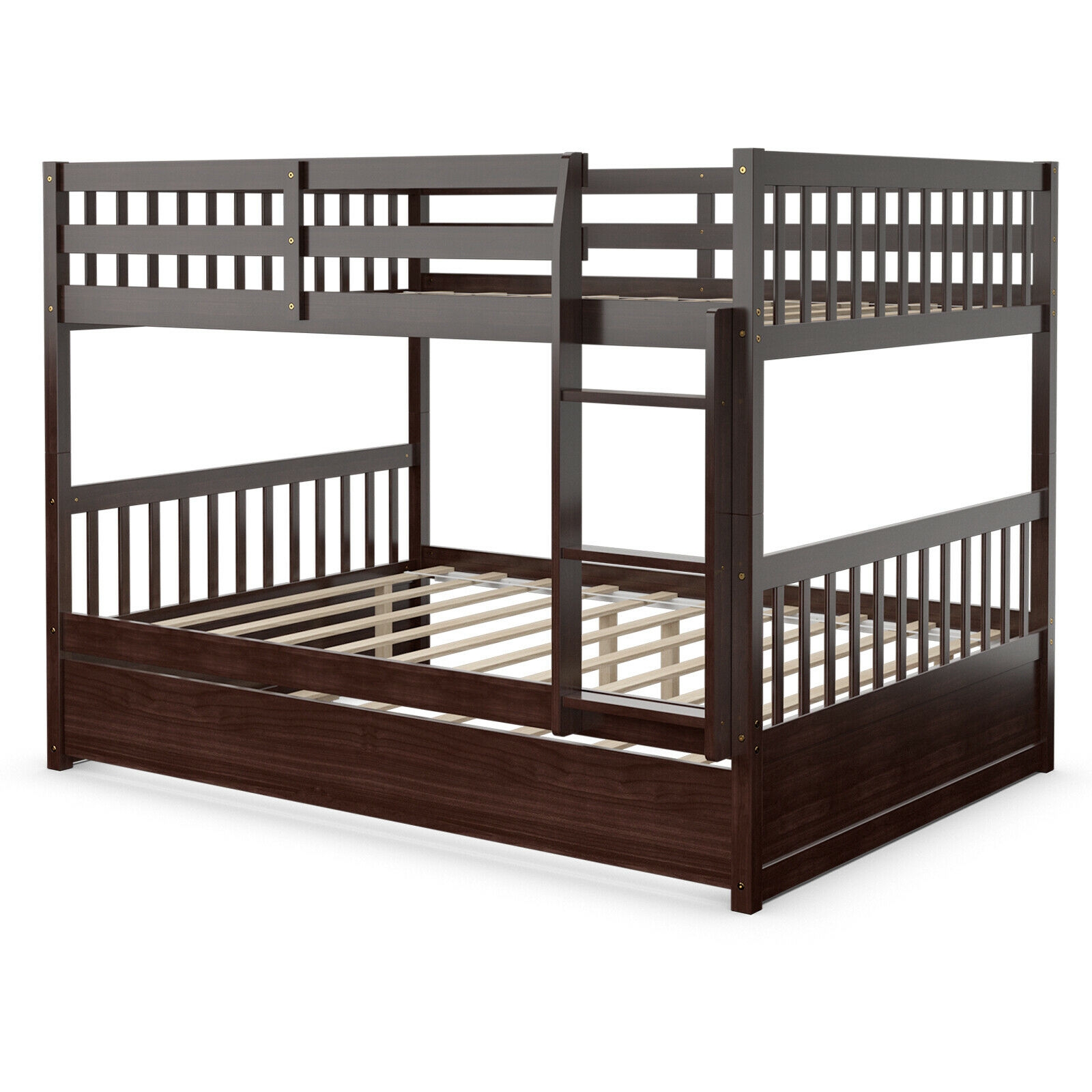 Full over Full Bunk Bed Platform Wood Bed-Brown - Image 2