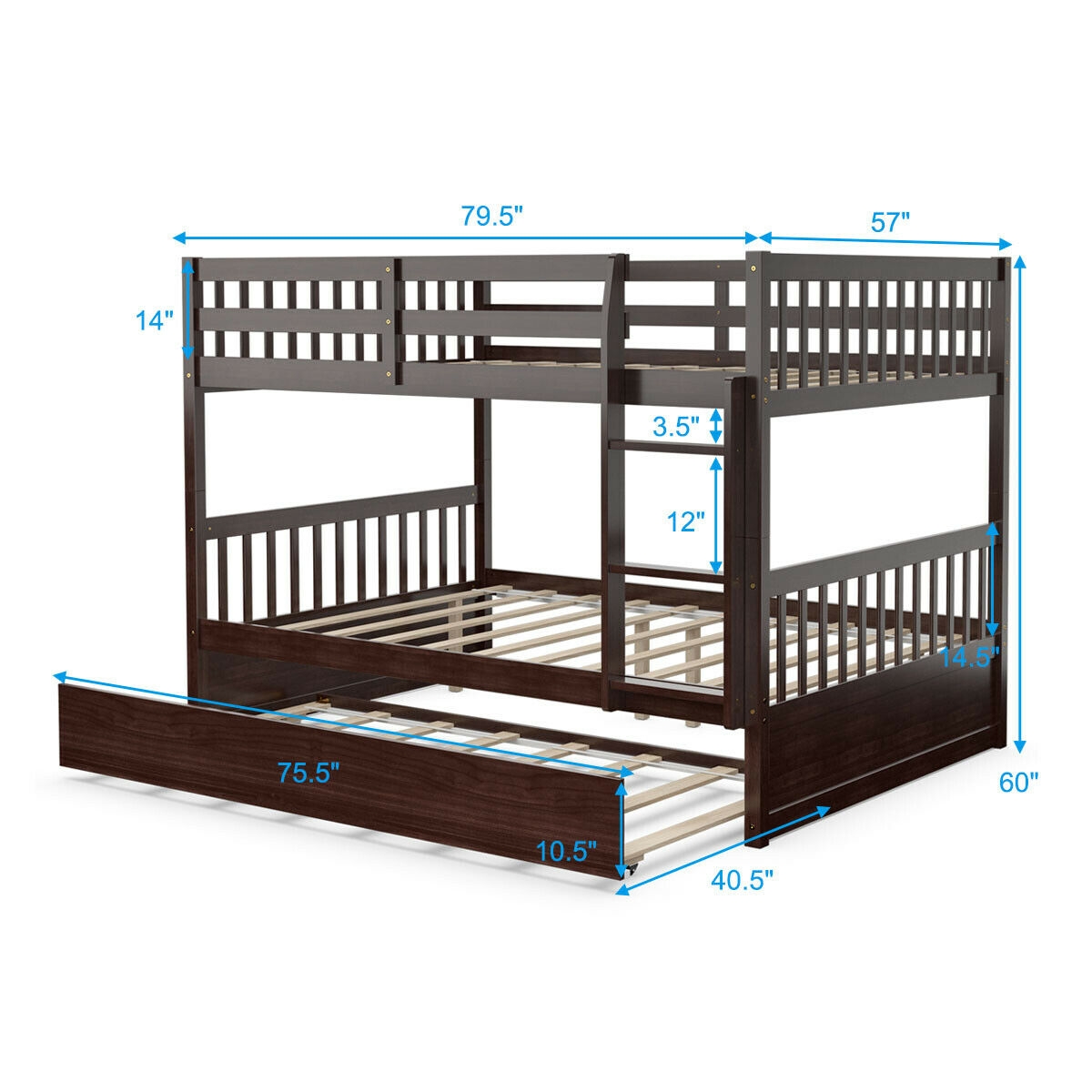Full over Full Bunk Bed Platform Wood Bed-Brown - Image 4