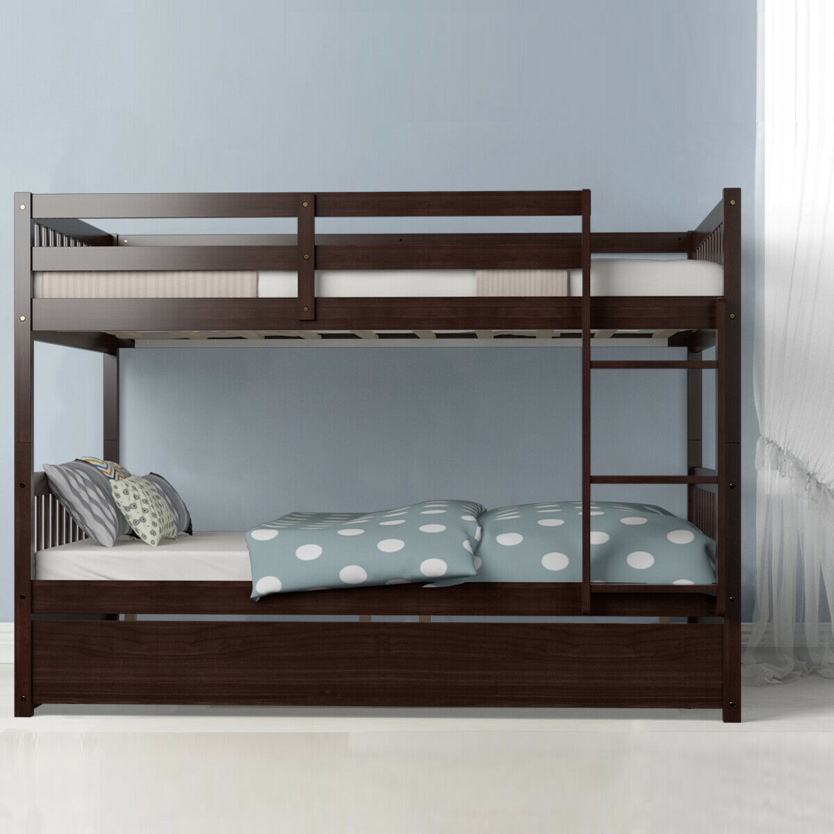 Full over Full Bunk Bed Platform Wood Bed-Brown - Image 5